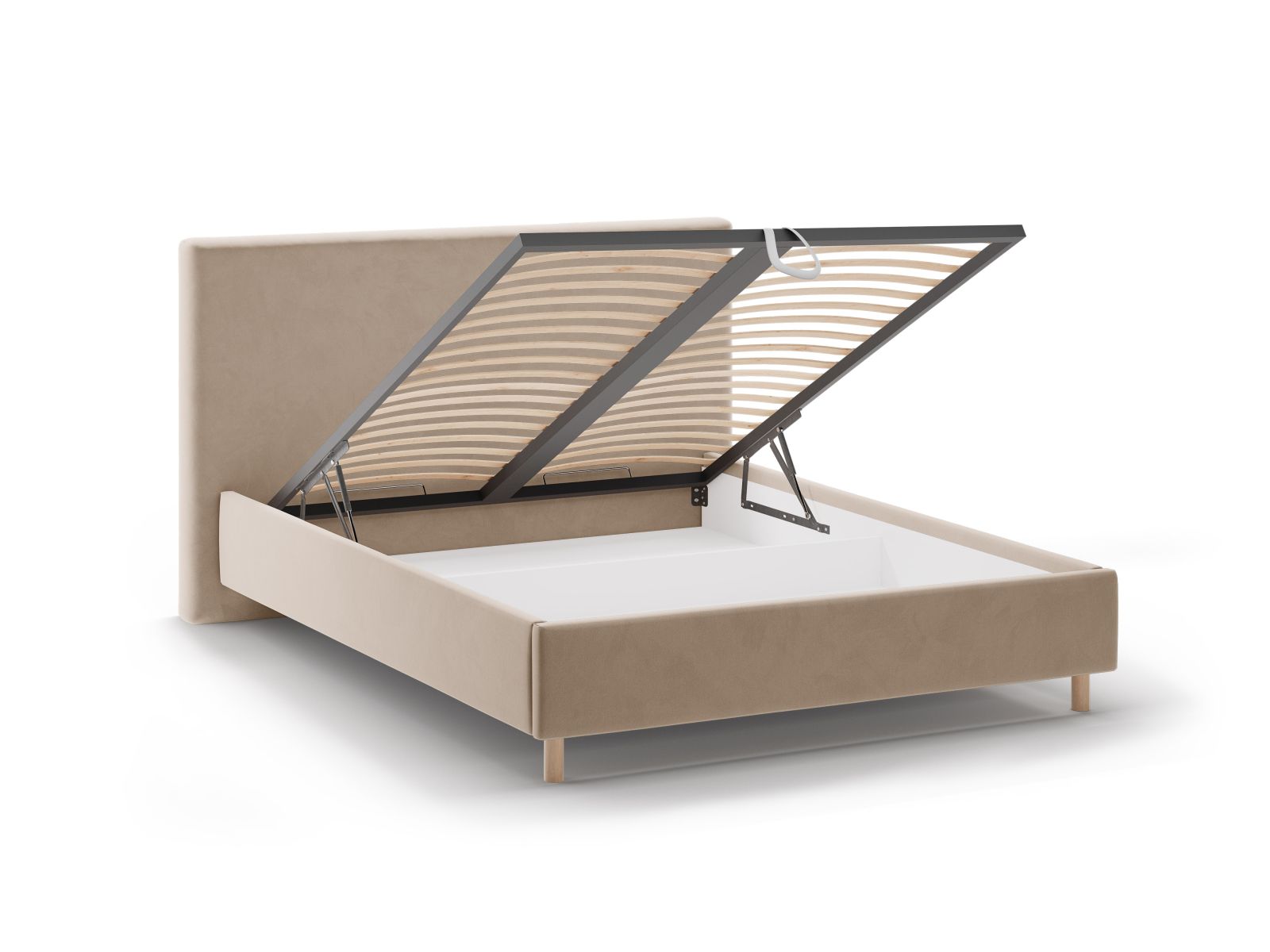 Modernes Eloise Bett in sanftem Almond Beige, 160 cm, mit praktischem Stauraum und elegantem Kopfteil für ein stilvolles Ambiente.