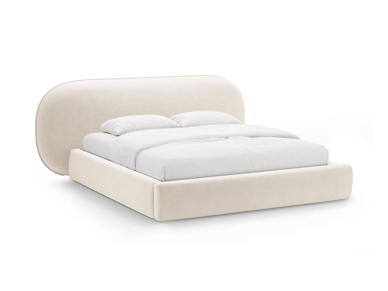 Ovalo Bett mit Stauraum mit Kopfteil 160cm in Ivory-Magic Velvet präsentiert im Onlineshop von KAQTU Design AG. Bett ist von Micadoni