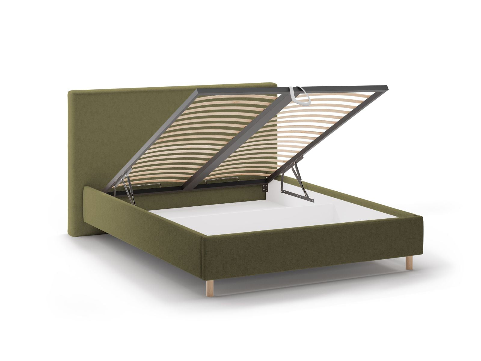 Stylisches Eloise Bett mit 160 cm Breite, funktionalem Stauraum und modernem Kopfteil in Green-Moly für ein elegantes Ambiente.