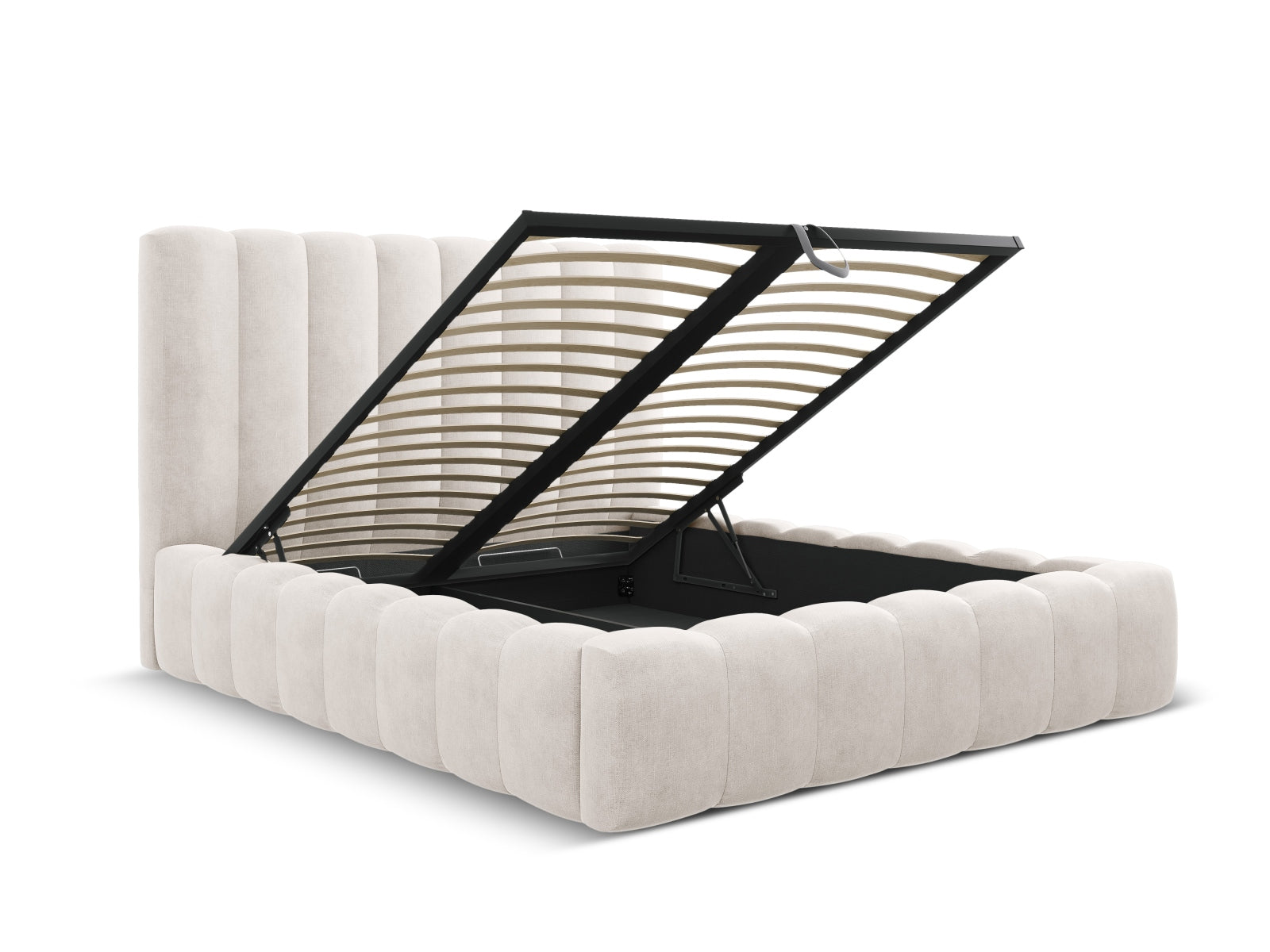 Entdecken Sie das Kelp Bett von Micadoni: stilvolles Design, praktischer Stauraum und ein komfortables Headboard für erholsamen Schlaf.