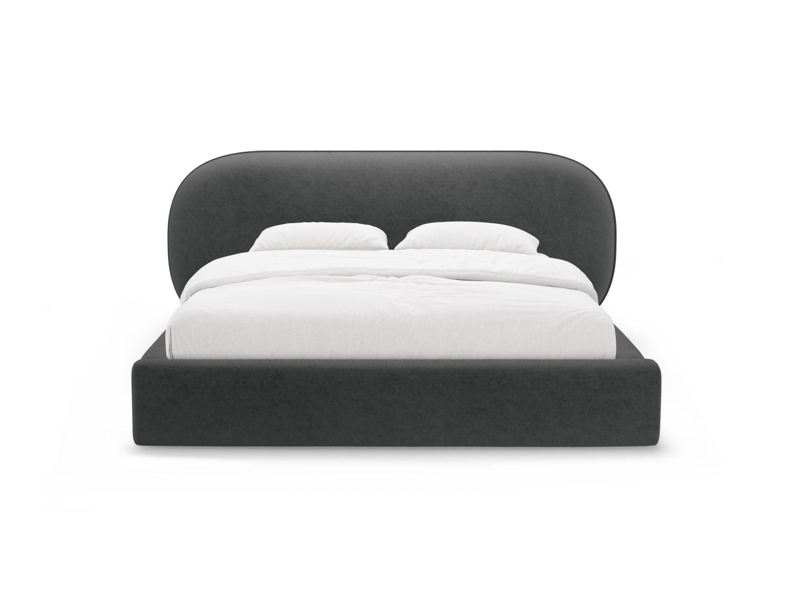 Elegantes Ovalo Bett in Dunkelgrau mit praktischem Stauraum und stilvollem Kopfteil, ideal für moderne Schlafzimmer.