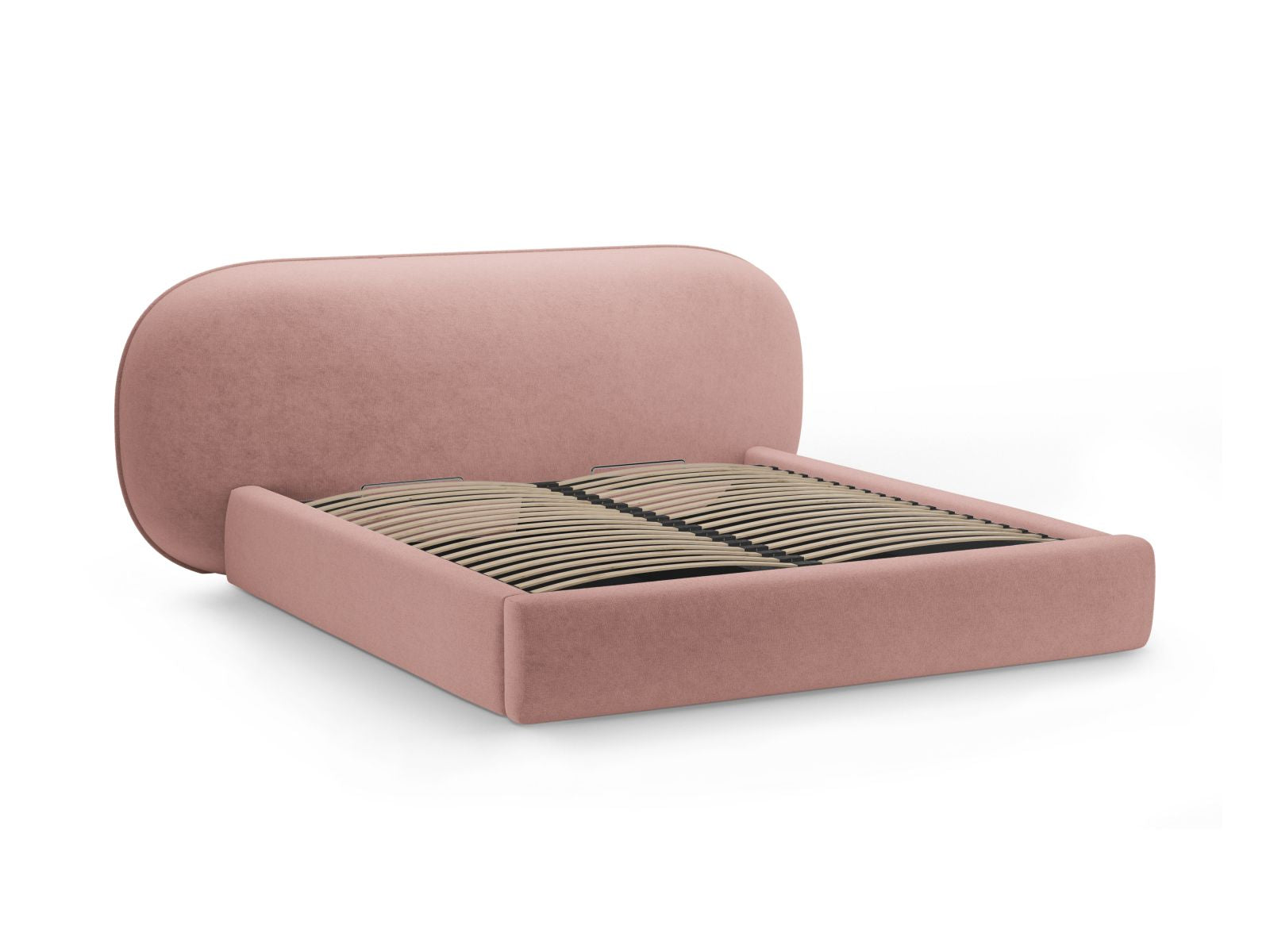 Modernes Ovalo Bett mit praktischem Stauraum und komfortablem Kopfteil, 160 cm breit, perfekt für jedes stilvolle Schlafzimmer.
