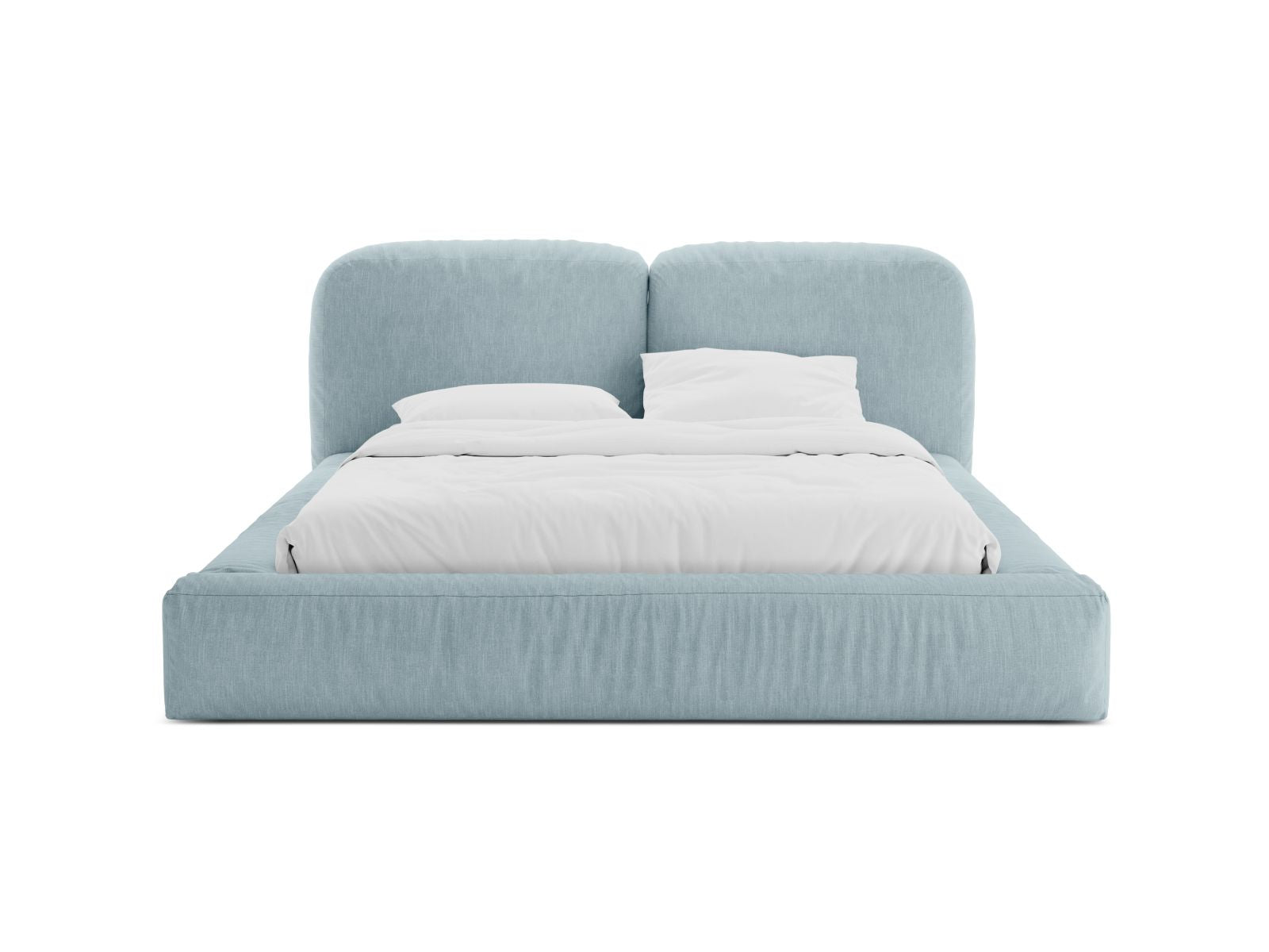 Elegantes Martina Bett mit 160 cm Breite, Stauraum und stilvollem Kopfteil in Satin Blue-Boston, ideal für modernes Wohnen.