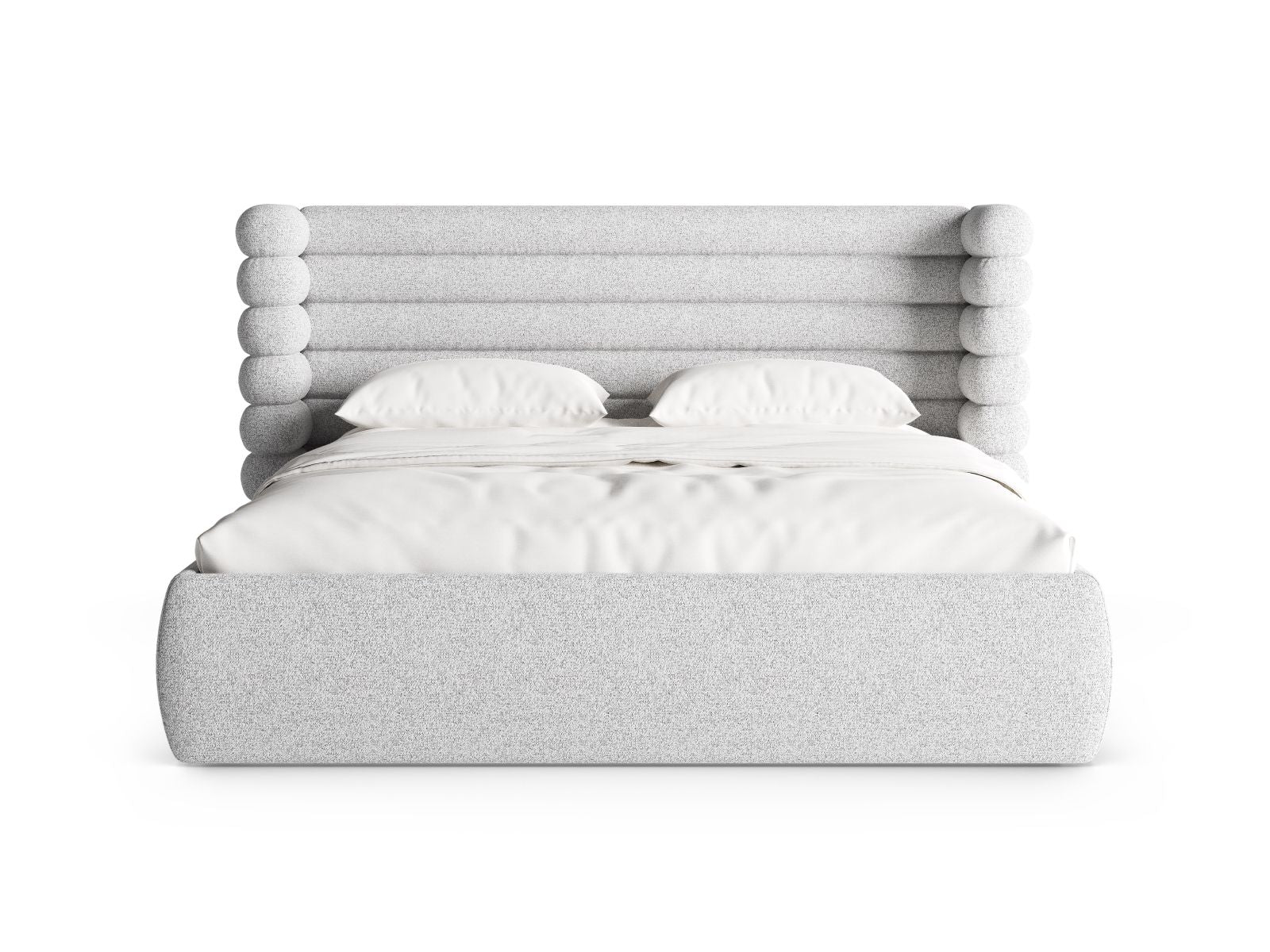 Stylisches Mount Bett mit praktischem Stauraum und elegantem Kopfteil in Light Grey Melange von Micadoni, ideal für jedes Schlafzimmer.
