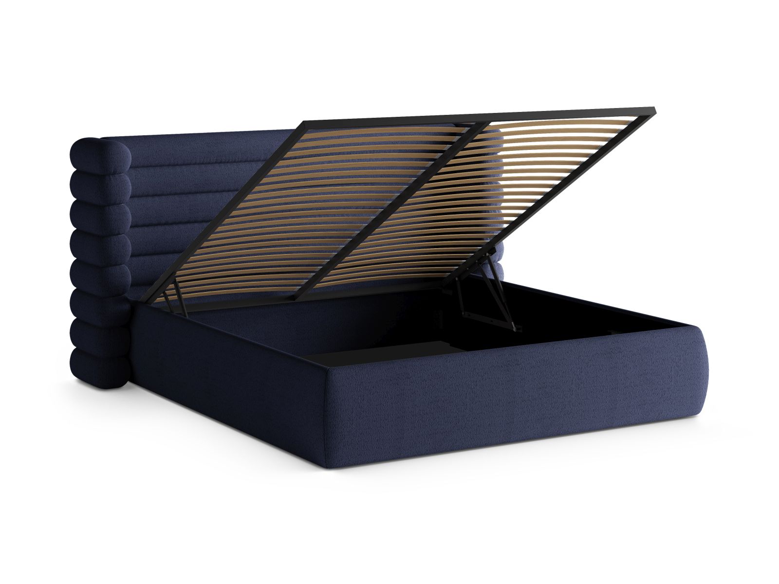 Stylisches Mount Bett in tiefem Navy Blue, ausgestattet mit praktischem Stauraum und einem modernen Kopfteil für ein zeitgemäßes Schlafzimmer.