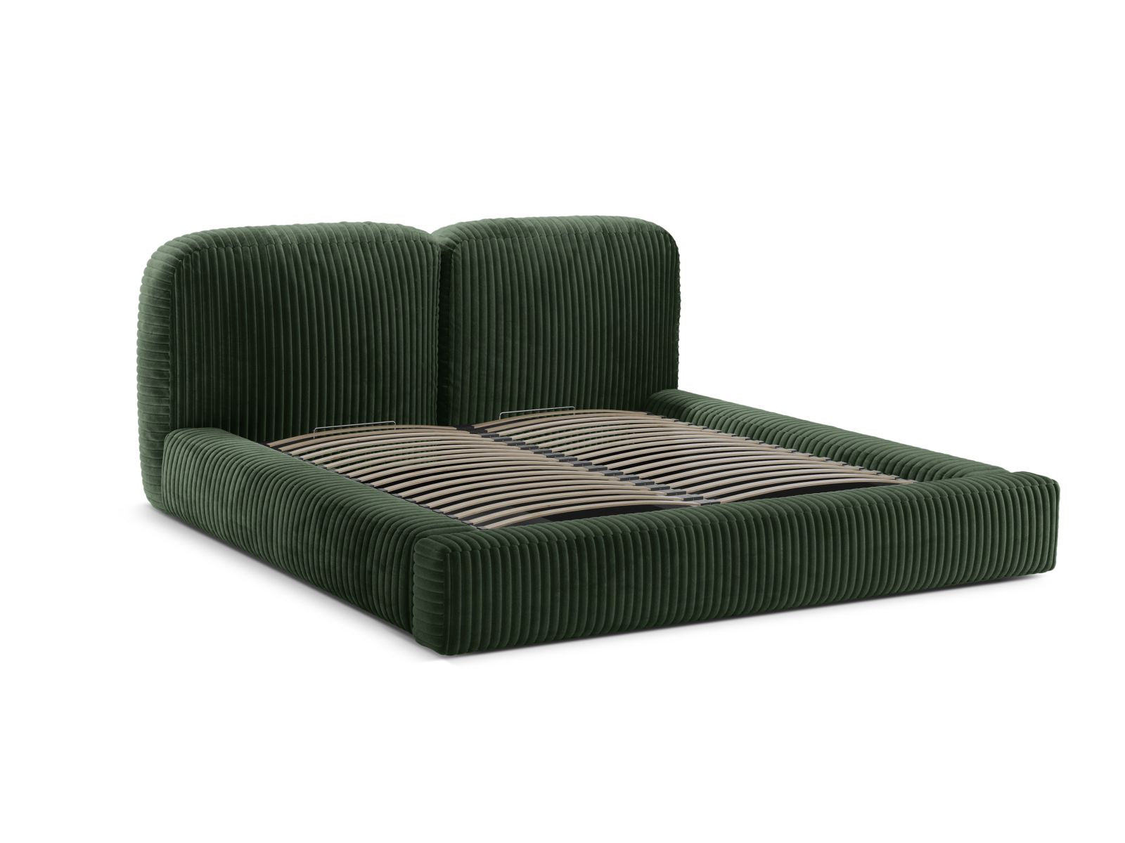 Elegantes Martina Bett in Dunkelgrün mit 160 cm Breite, ausgestattet mit praktischem Stauraum und einem geschmackvollen Kopfteil für modernes Wohnen.