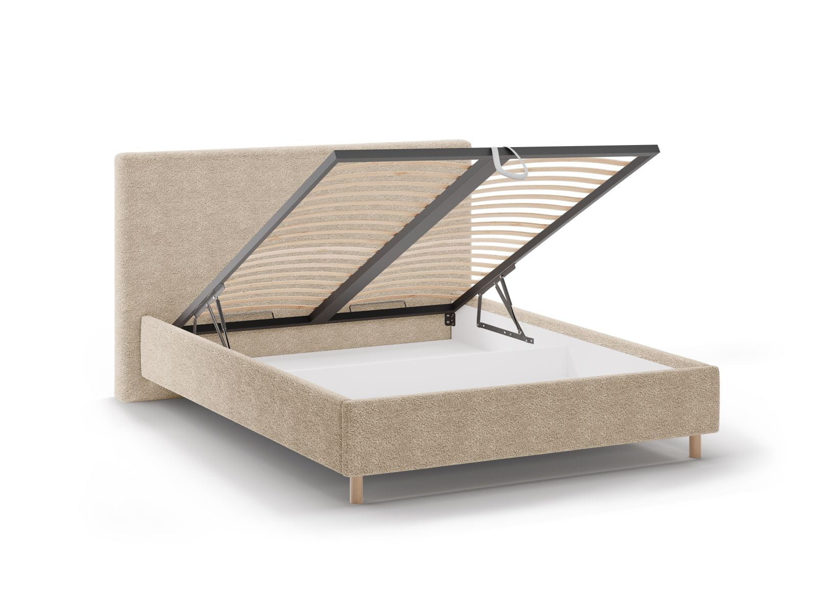Stilvolles Eloise Bett in Sand-Rolf, 160 cm, mit praktischem Stauraum und modernem Kopfteil für ein gemütliches Schlafzimmer.