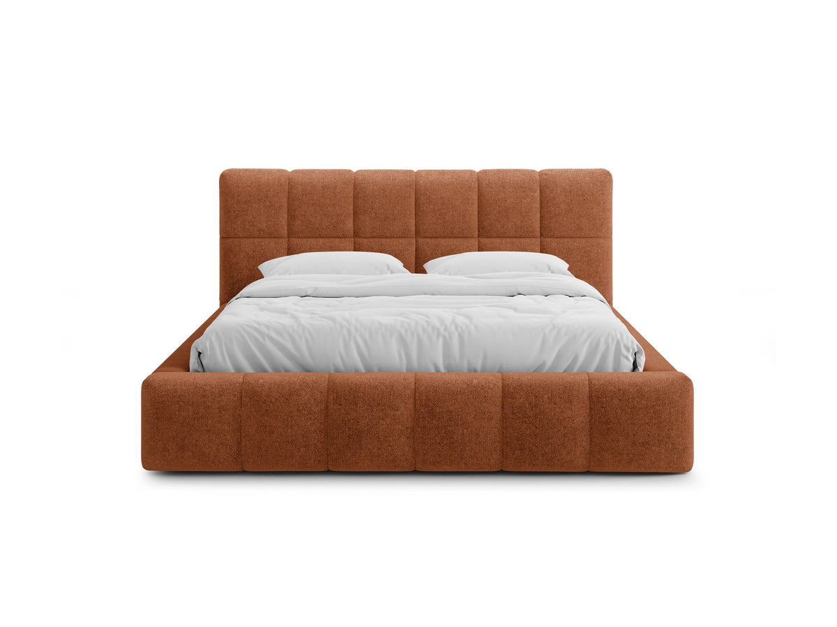 Polsterbett Bellis mit hohem Kopfteil, Bezug aus Chenille-Stoff Eden in Leichtes beige, schwarze Kunststoffbeine, Bettkasten mit Frontöffnung