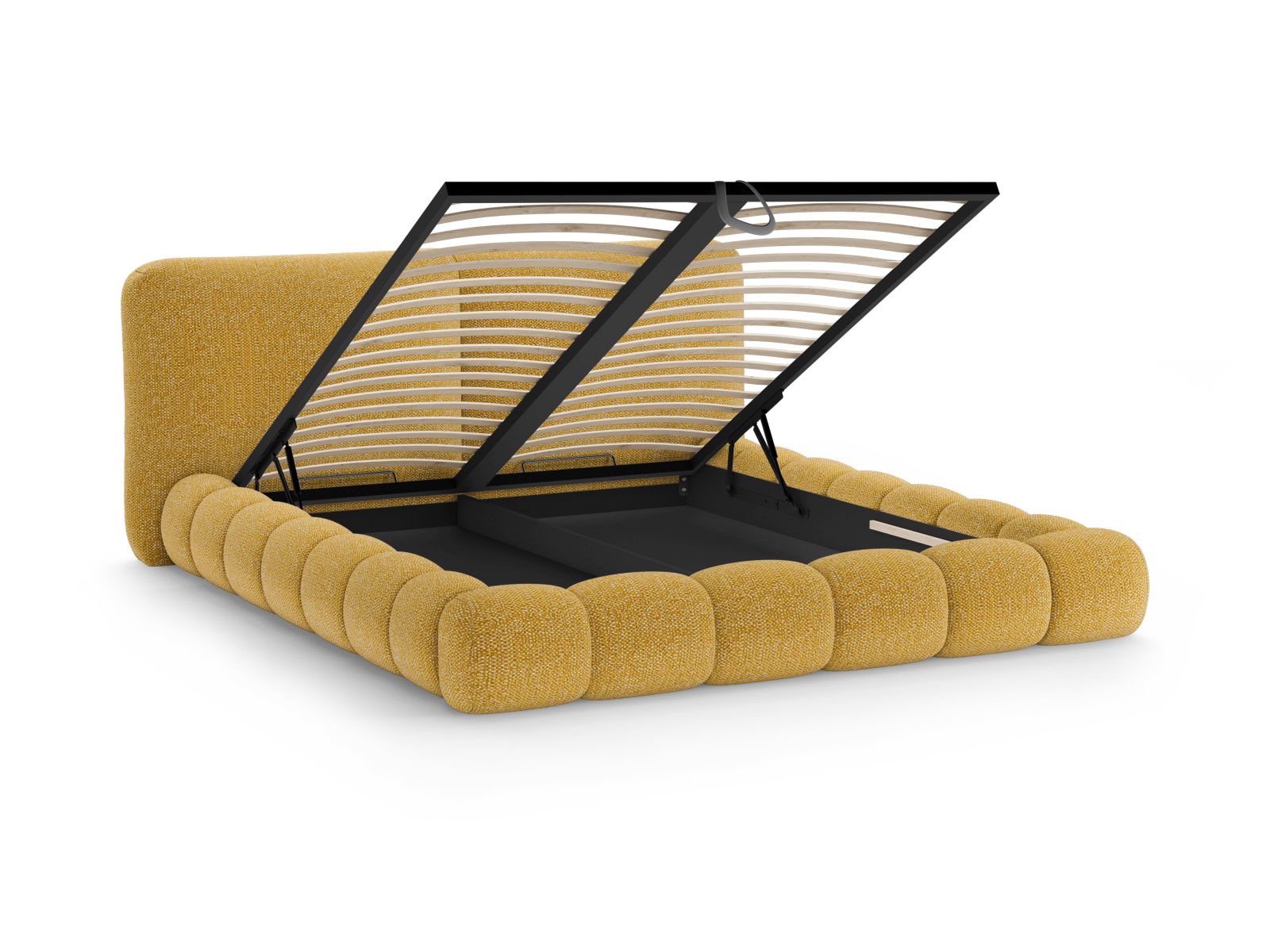 Stylisches Solange Bett in sanftem Senfgelb, 160 cm, mit praktischem Stauraum und modernem Kopfteil für ein gemütliches Ambiente.