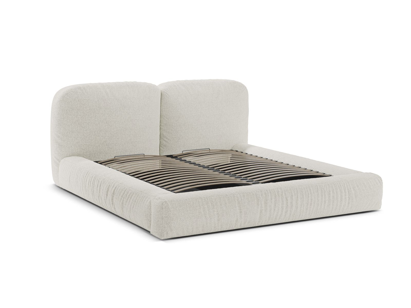 Elegantes Martina Bett in Grey Beige Melange, 160 cm breit, mit praktischem Stauraum und stilvollem Kopfteil für moderne Schlafzimmer.