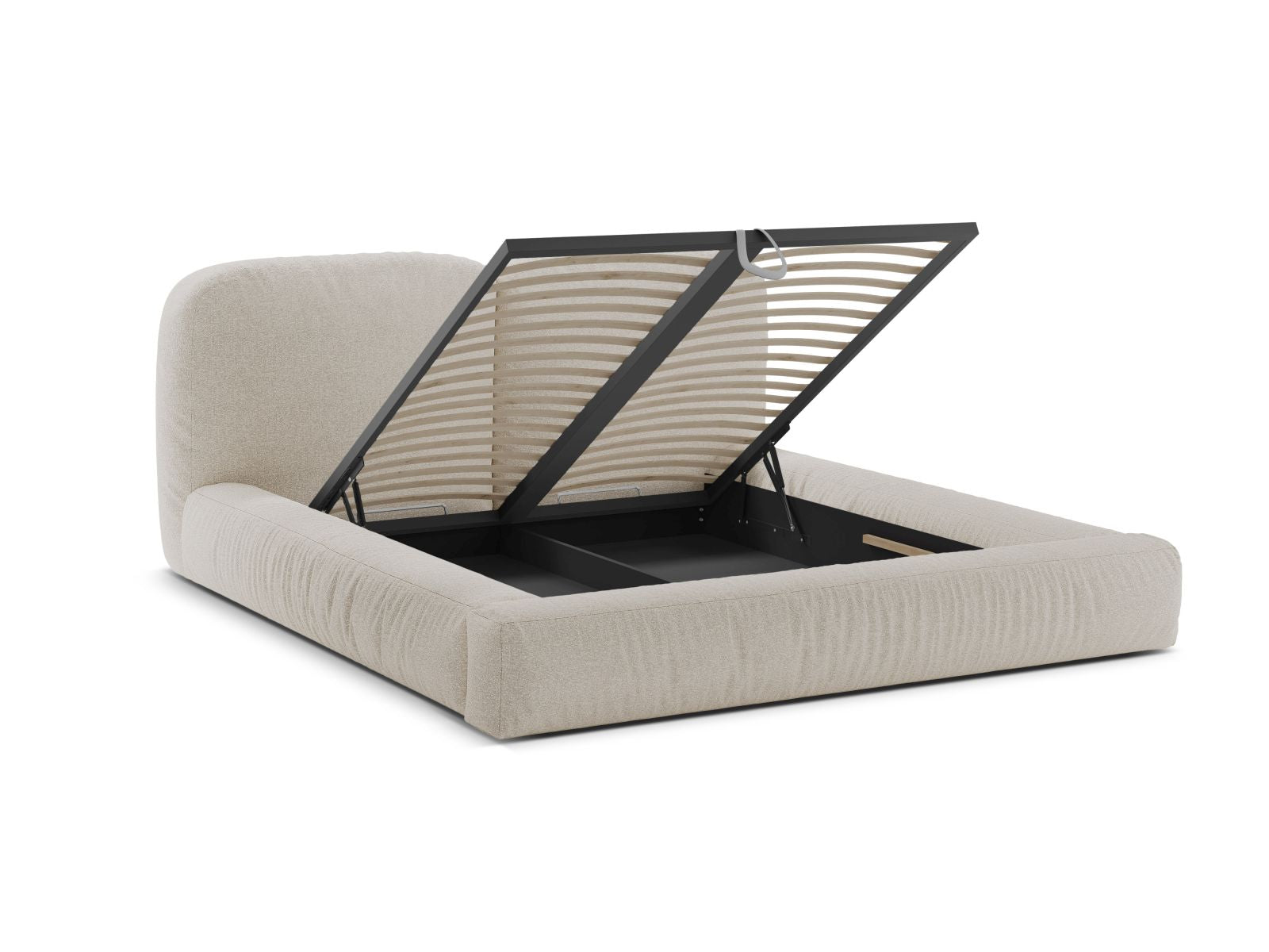 Modernes Martina Bett mit 160 cm Breite, ideal für Schlafzimmer, bietet cleveren Stauraum und ein ansprechendes Kopfteil in neutralen Farben.