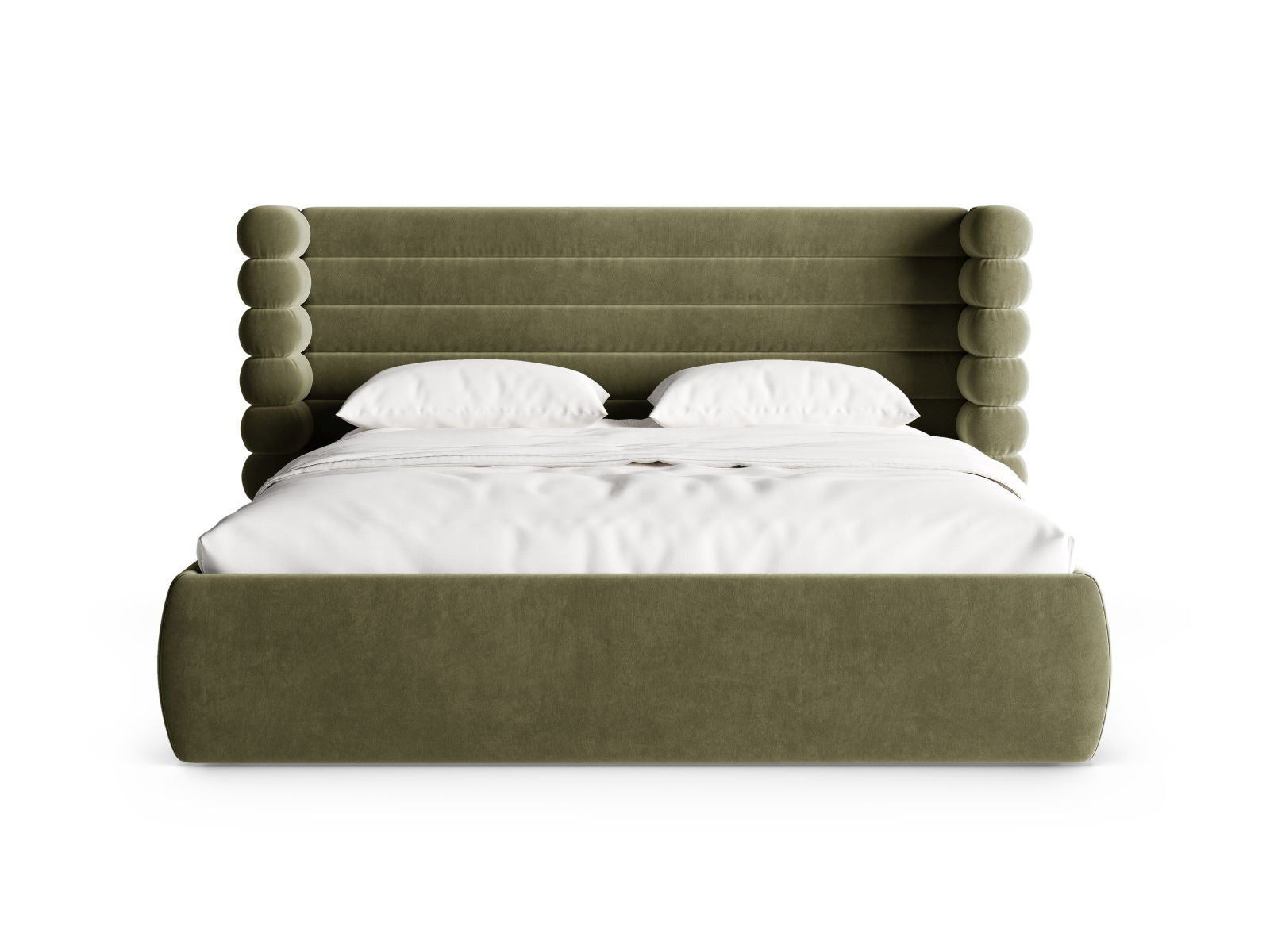 Elegantes Mount Bett mit 160 cm Breite, Stauraum und stilvollem Kopfteil in Green-Salvador, ideal für modernes Wohnen.