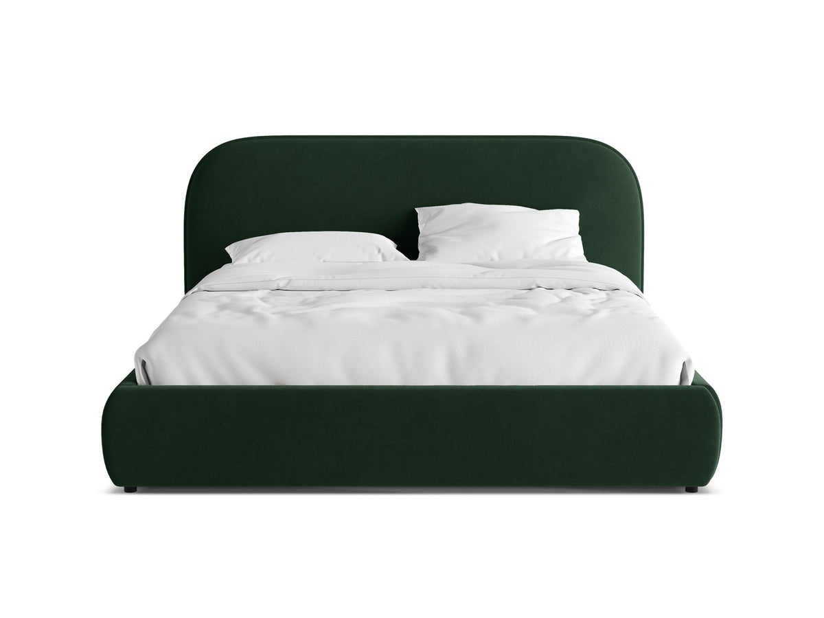 Murada Bett von Micadoni mit gepolstertem Kopfteil, Gestell aus Möbelplatte und Sperrholzlatten, schwarzen Kunststoffbeinen, Farbe Light Beige Melange-Tracy.