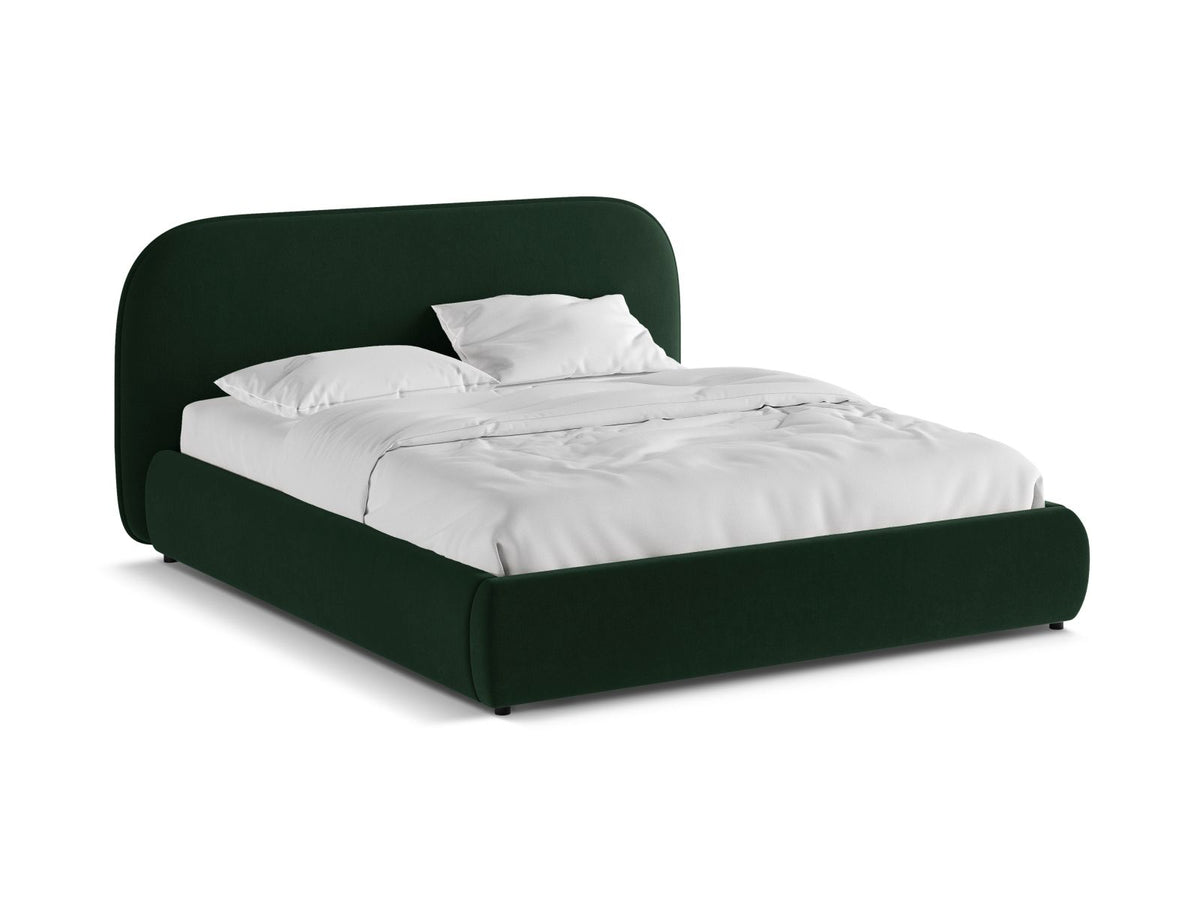 Murada Bett von Micadoni mit gepolstertem Kopfteil, Gestell aus Möbelplatte und Sperrholzlatten, schwarzen Kunststoffbeinen, Farbe Light Beige Melange-Tracy.