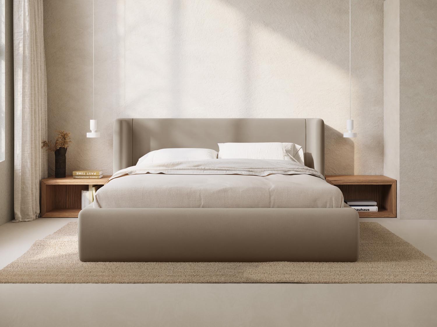 Jolene Velour Bett mit Stauraum und Headboard  in Cappuccino präsentiert im Onlineshop von KAQTU Design AG. Bett ist von Micadoni