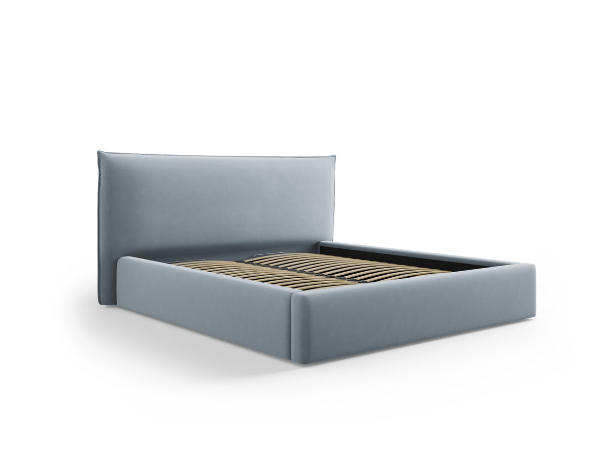 Kaelle Bett mit Stauraum und Headboard 160cm in Light Blue-Bluvel präsentiert im Onlineshop von KAQTU Design AG. Bett ist von Micadoni
