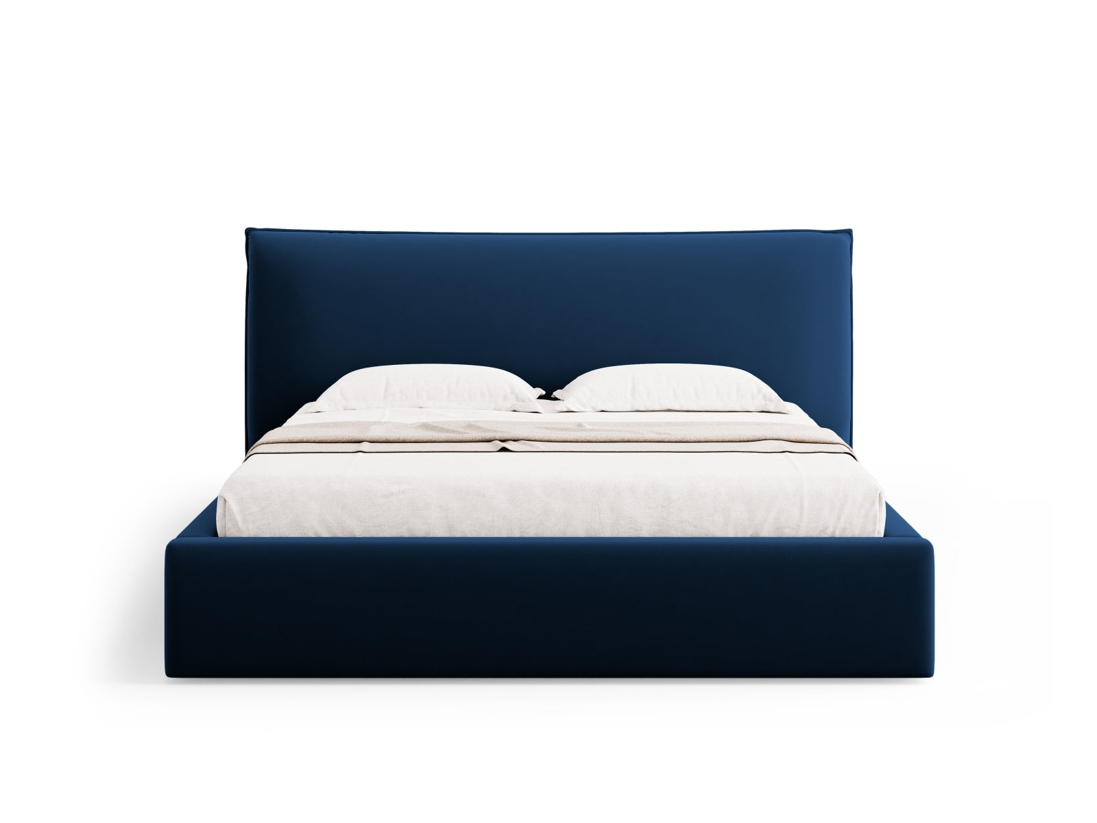 Luxuriöses Kaelle Velour Bett in Royal Blue, ausgestattet mit praktischem Stauraum und einem ansprechenden Kopfteil für stilvolle Schlafzimmer.