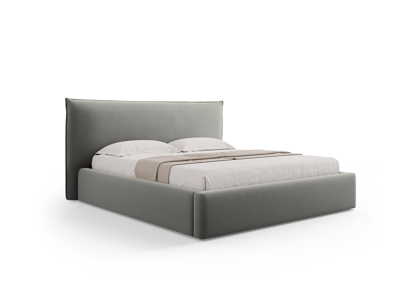 Kaelle Velour Bett mit Stauraum und Headboard 160cm in Light Grey-Bluvel präsentiert im Onlineshop von KAQTU Design AG. Bett ist von Micadoni