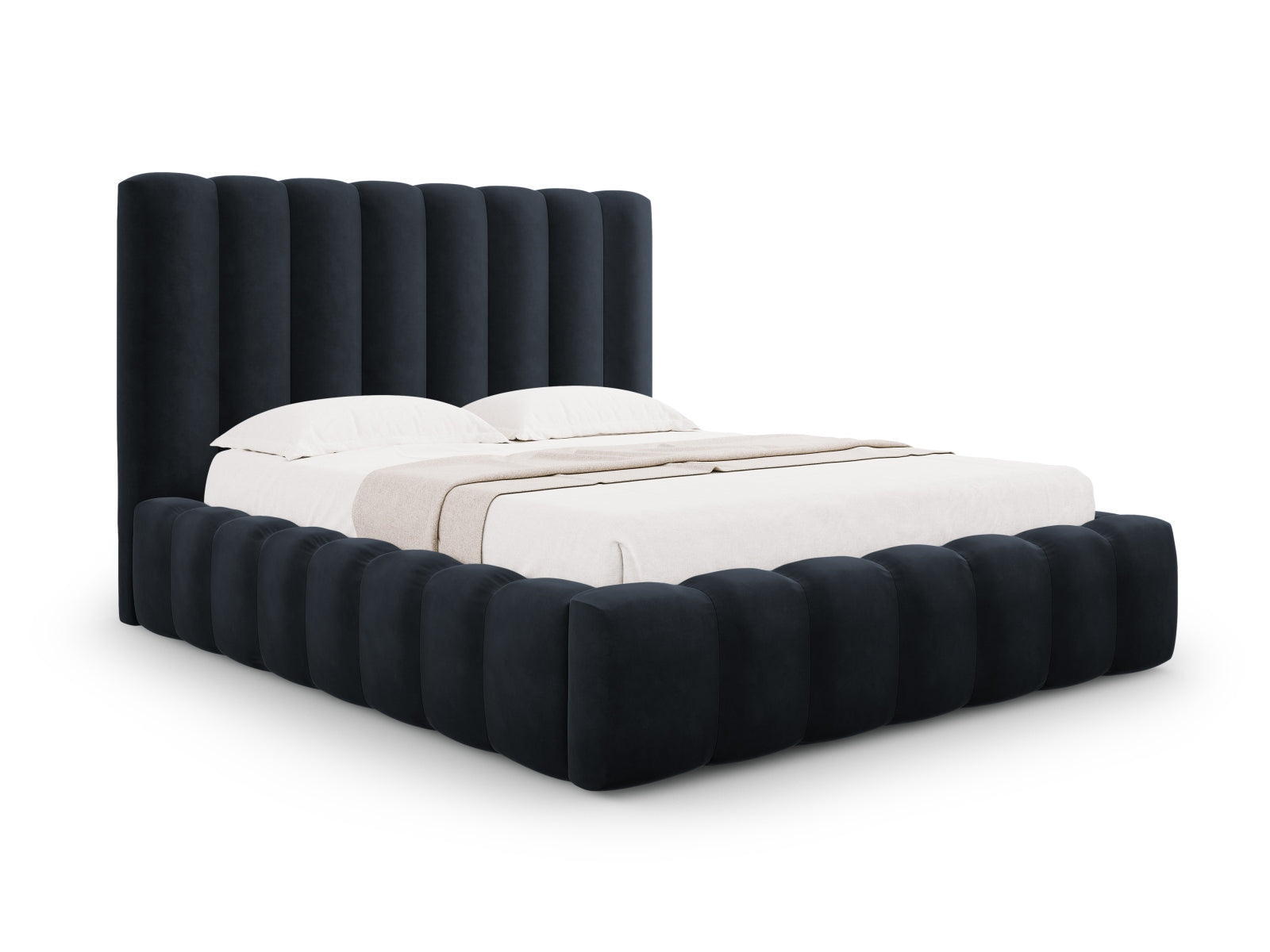 Kelp Velour Bett mit Stauraum und Headboard  in Dark Blue präsentiert im Onlineshop von KAQTU Design AG. Bett ist von Micadoni