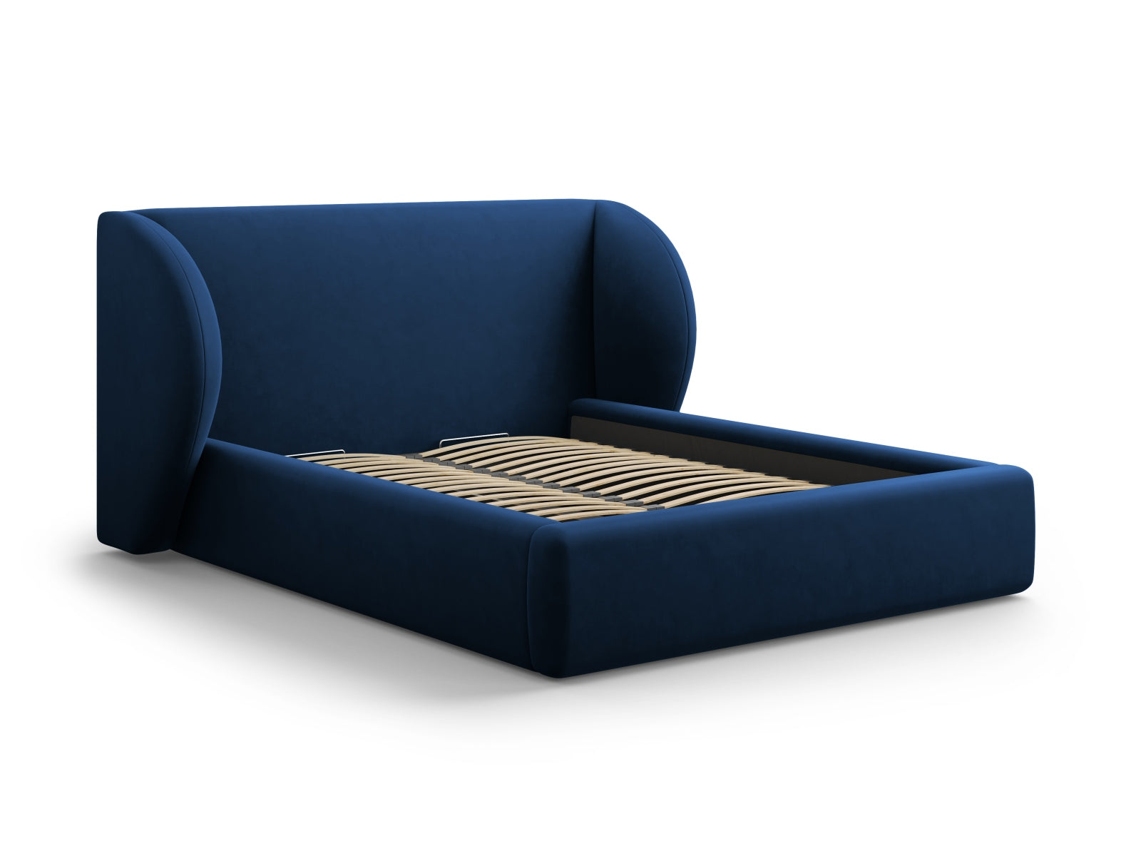 Miley Velour Bett mit Stauraum und Headboard 160cm in Royal Blue-Bluvel präsentiert im Onlineshop von KAQTU Design AG. Bett ist von Micadoni