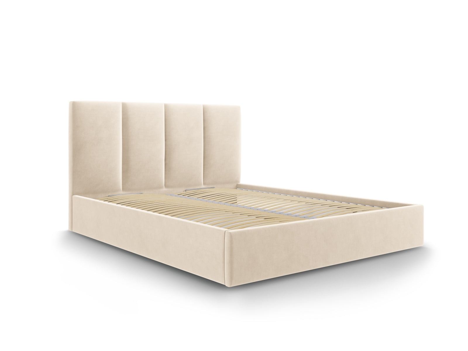 Pyla Velour Bett mit Stauraum und Headboard  in Beige präsentiert im Onlineshop von KAQTU Design AG. Bett ist von Micadoni