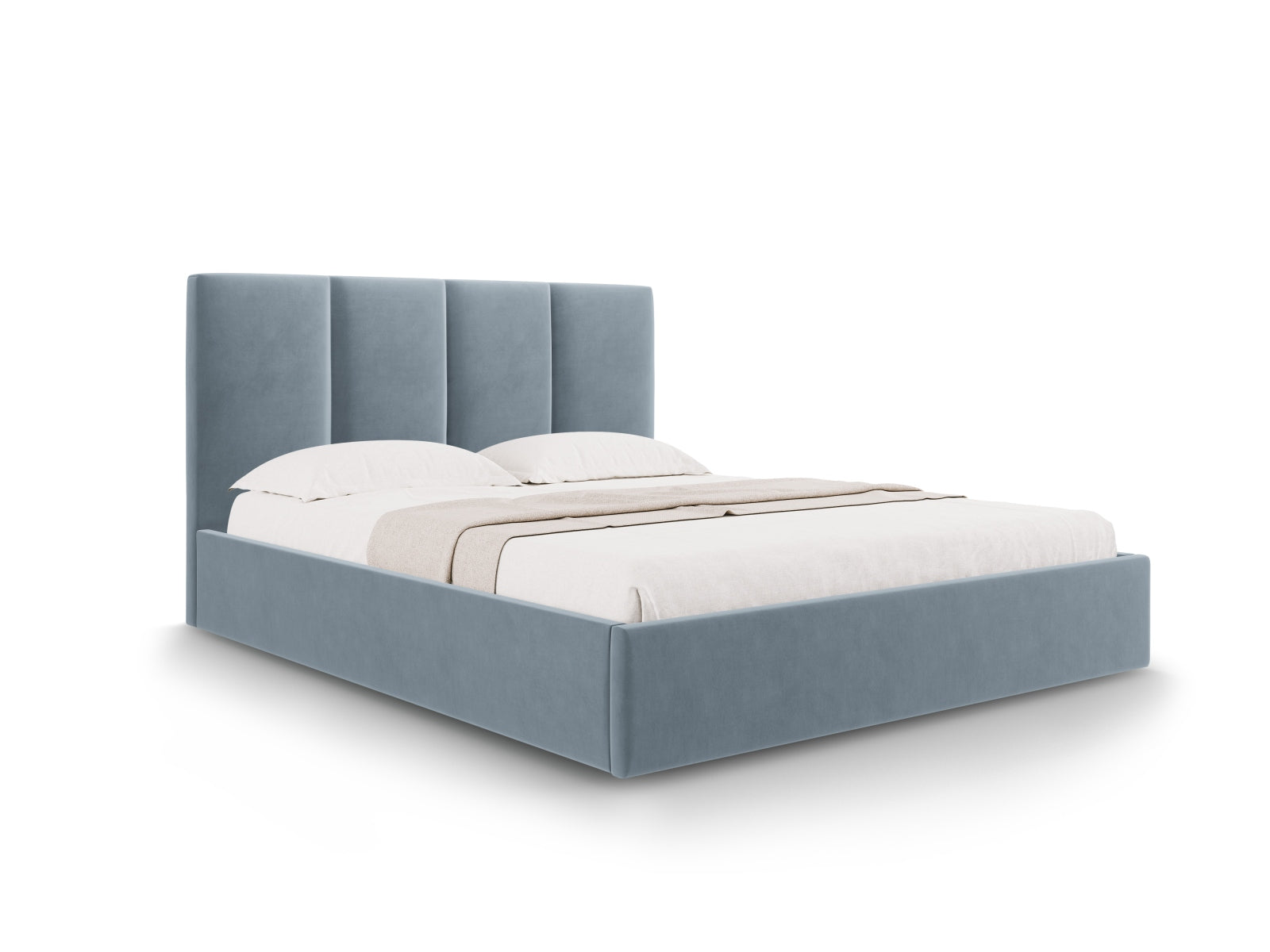 Pyla Velour Bett mit Stauraum und Headboard  in Blue präsentiert im Onlineshop von KAQTU Design AG. Bett ist von Micadoni