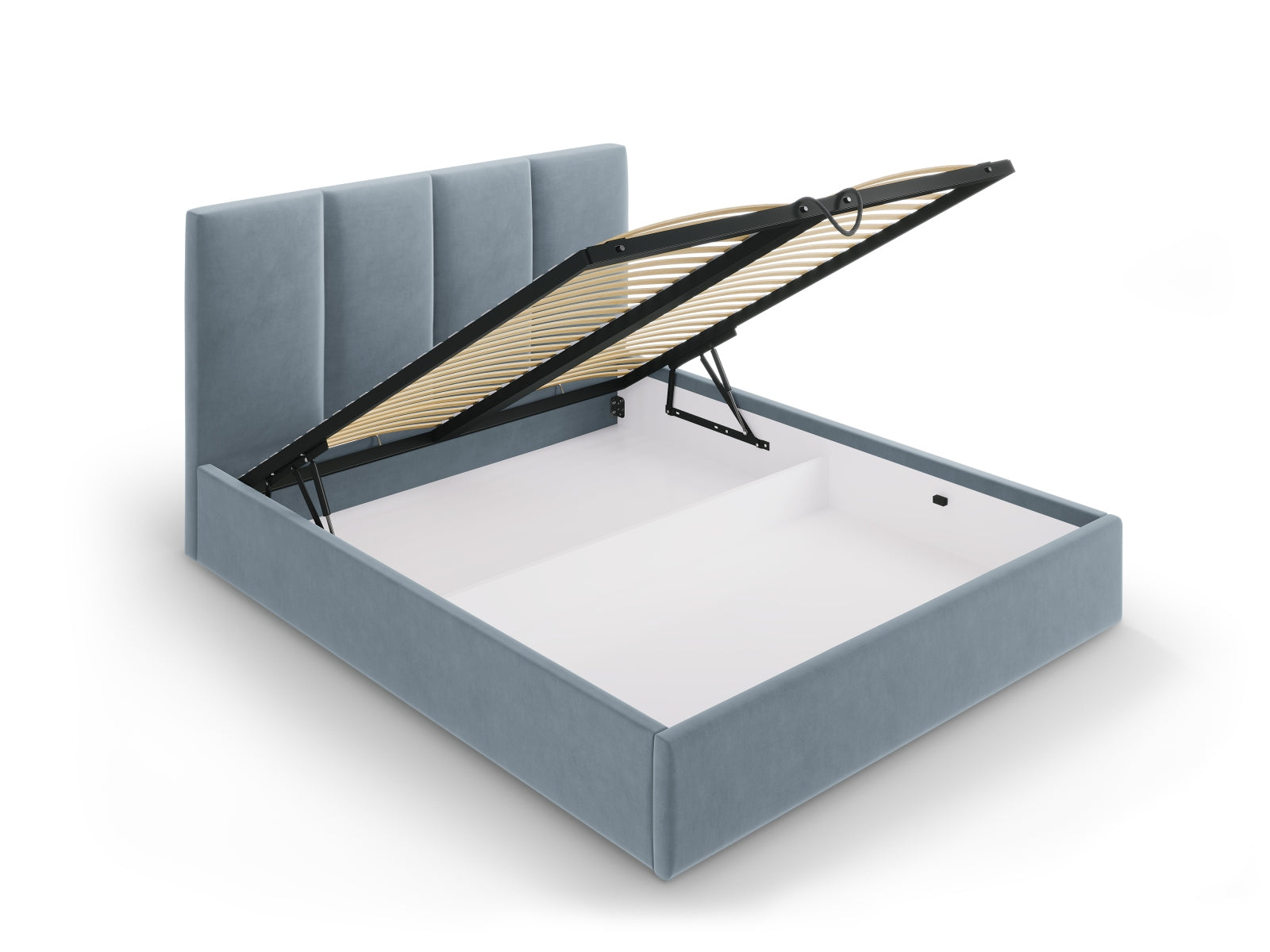 Pyla Velour Bett mit Stauraum und Headboard  in Blue präsentiert im Onlineshop von KAQTU Design AG. Bett ist von Micadoni