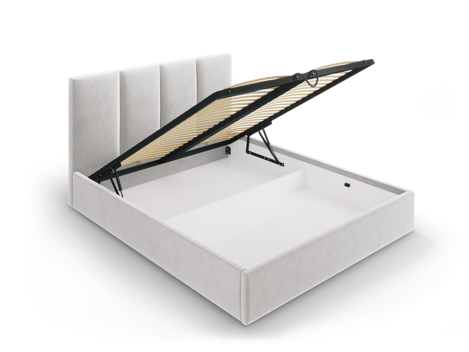 Pyla Velour Bett mit Stauraum und Headboard  in Light Grey präsentiert im Onlineshop von KAQTU Design AG. Bett ist von Micadoni