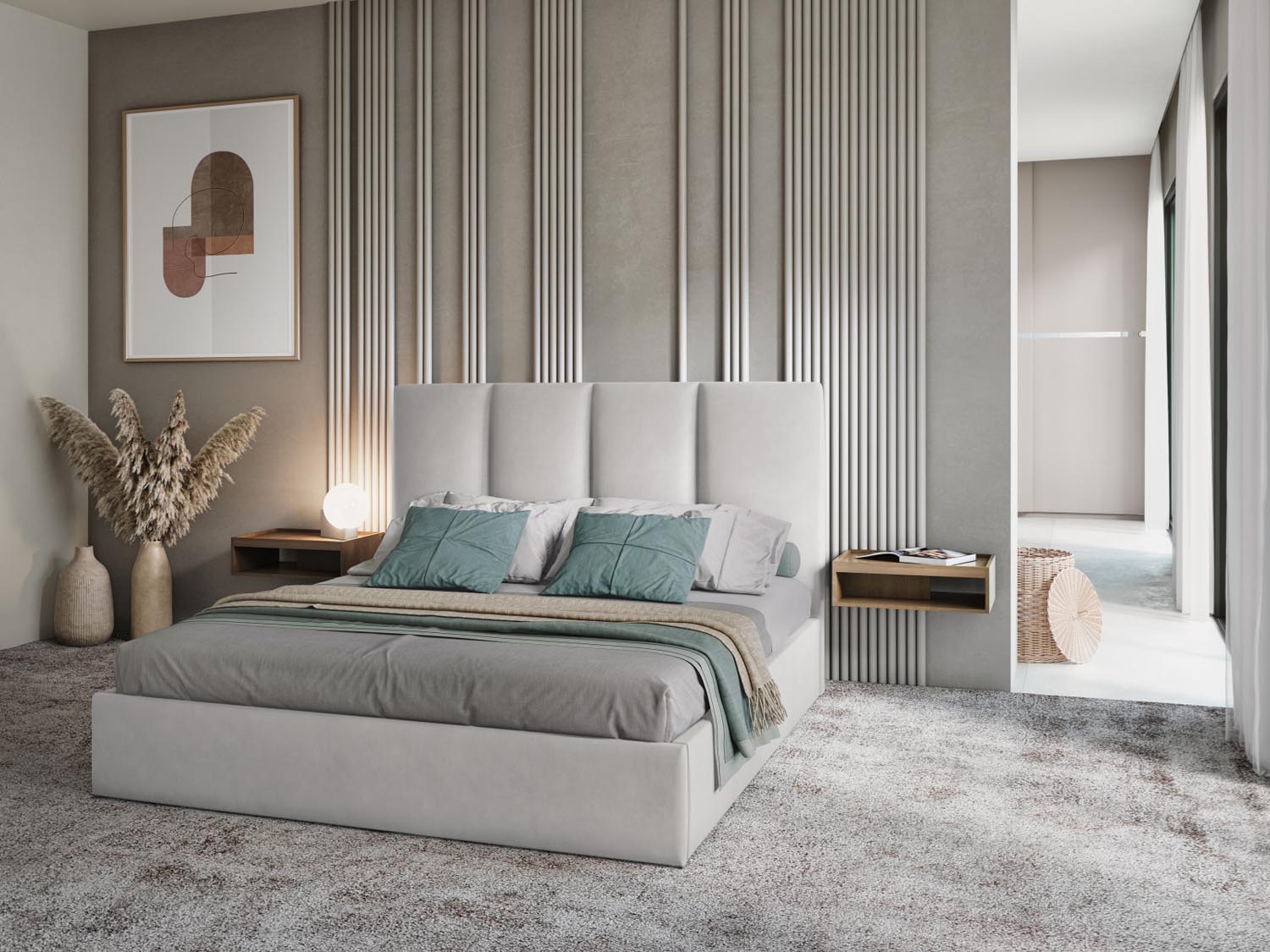 Pyla Velour Bett mit Stauraum und Headboard  in Light Grey präsentiert im Onlineshop von KAQTU Design AG. Bett ist von Micadoni