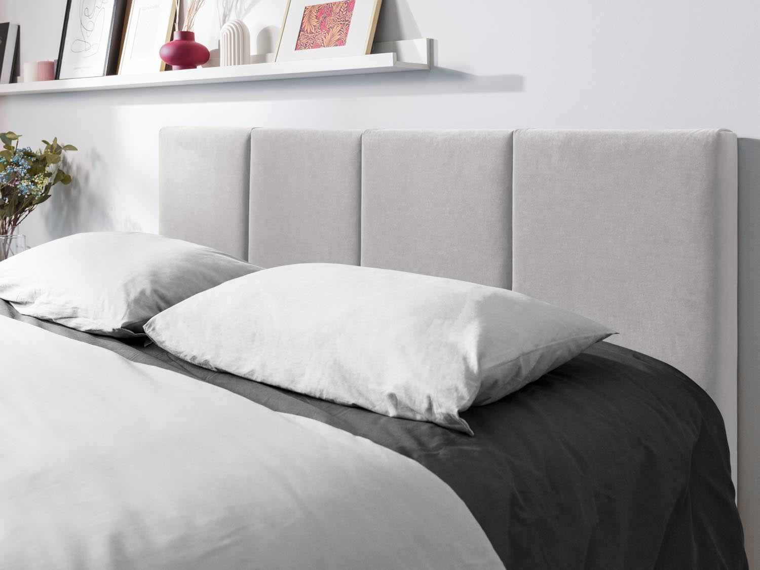 Pyla Velour Bett mit Stauraum und Headboard  in Light Grey präsentiert im Onlineshop von KAQTU Design AG. Bett ist von Micadoni