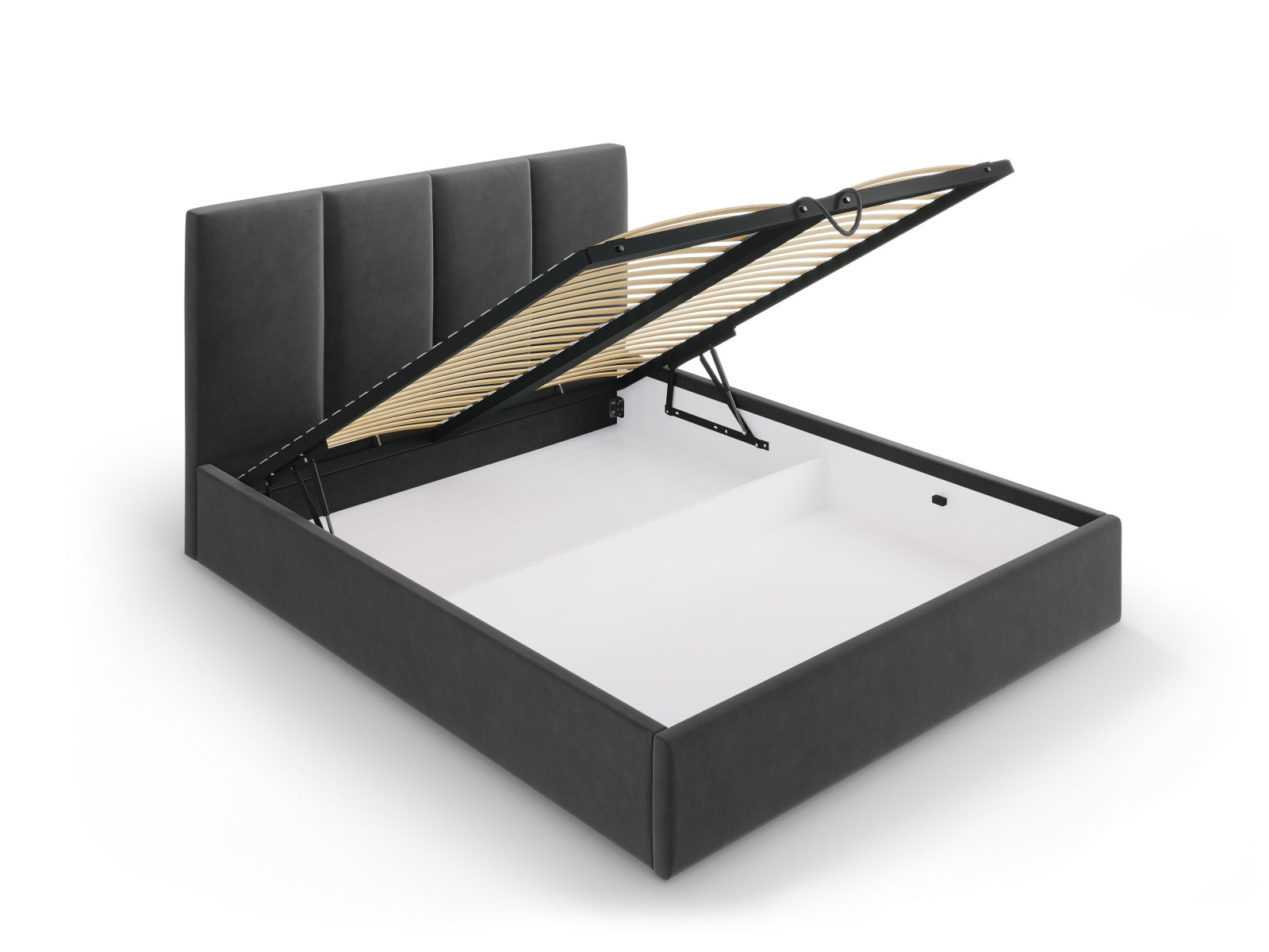 Pyla Velour Bett mit Stauraum und Headboard  in Dark Grey präsentiert im Onlineshop von KAQTU Design AG. Bett ist von Micadoni