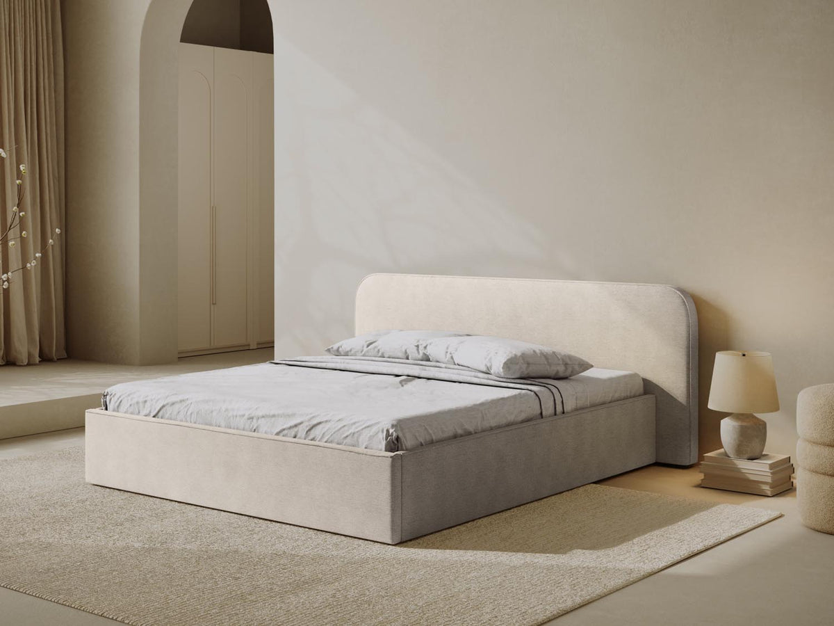 Elizabeth Bett mit Stauraum und Headboard 160cm in Beige-Babel präsentiert im Onlineshop von KAQTU Design AG. Bett ist von Micadoni
