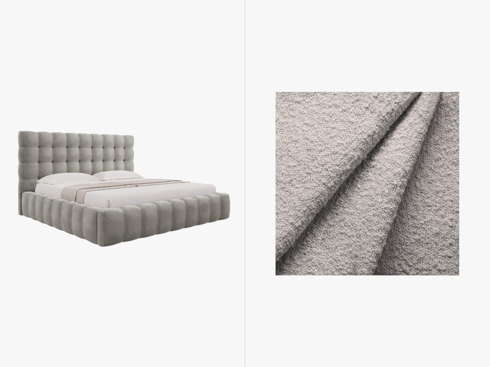 Mamaia Boucle Bett mit Stauraum und Headboard 180cm in Light Grey/Schwarz-Baloo präsentiert im Onlineshop von KAQTU Design AG. Bett ist von Micadoni