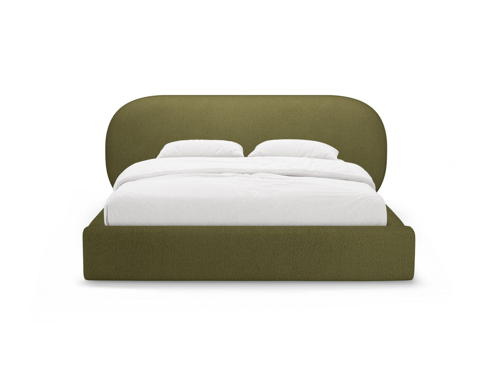 Elegantes Ovalo Bett mit 180 cm Kopfteil und praktischem Stauraum in Dunkelolivgrün, ideal für stilvolle Schlafzimmer.