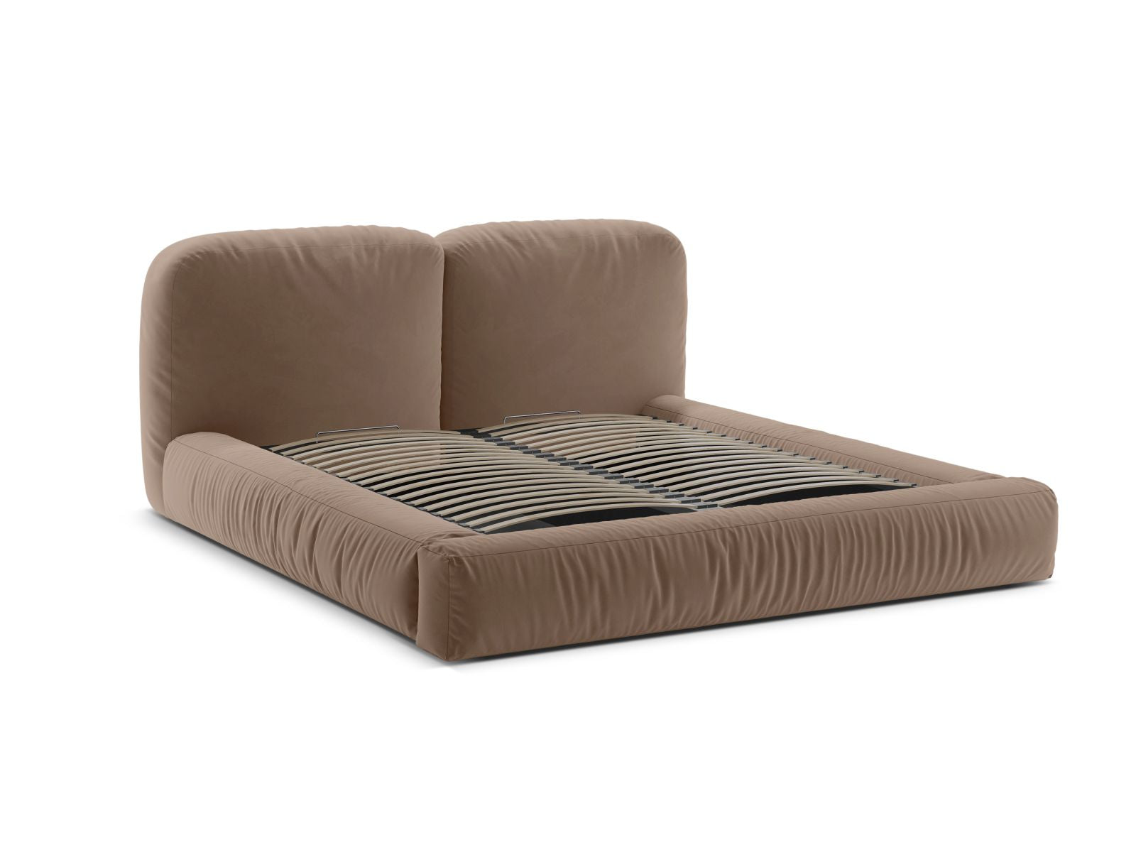 Elegantes Martina Bett in Dunkelbeige, 180 cm, mit funktionalem Stauraum und geschmackvollem Kopfteil für moderne Schlafzimmer.