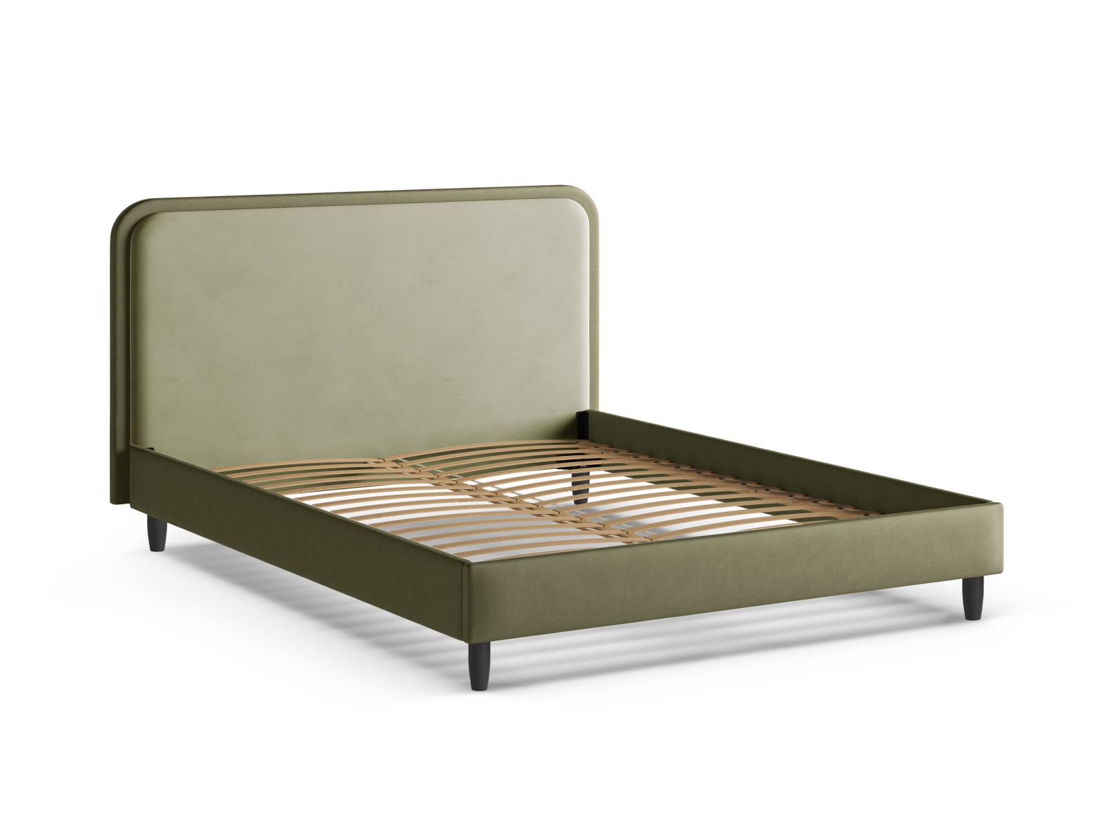 Elegantes Aveline Bett mit 180 cm hohem Kopfteil in luxuriösem Moss Green-Magic Velvet, perfekt für zeitgemäße Schlafzimmergestaltung.