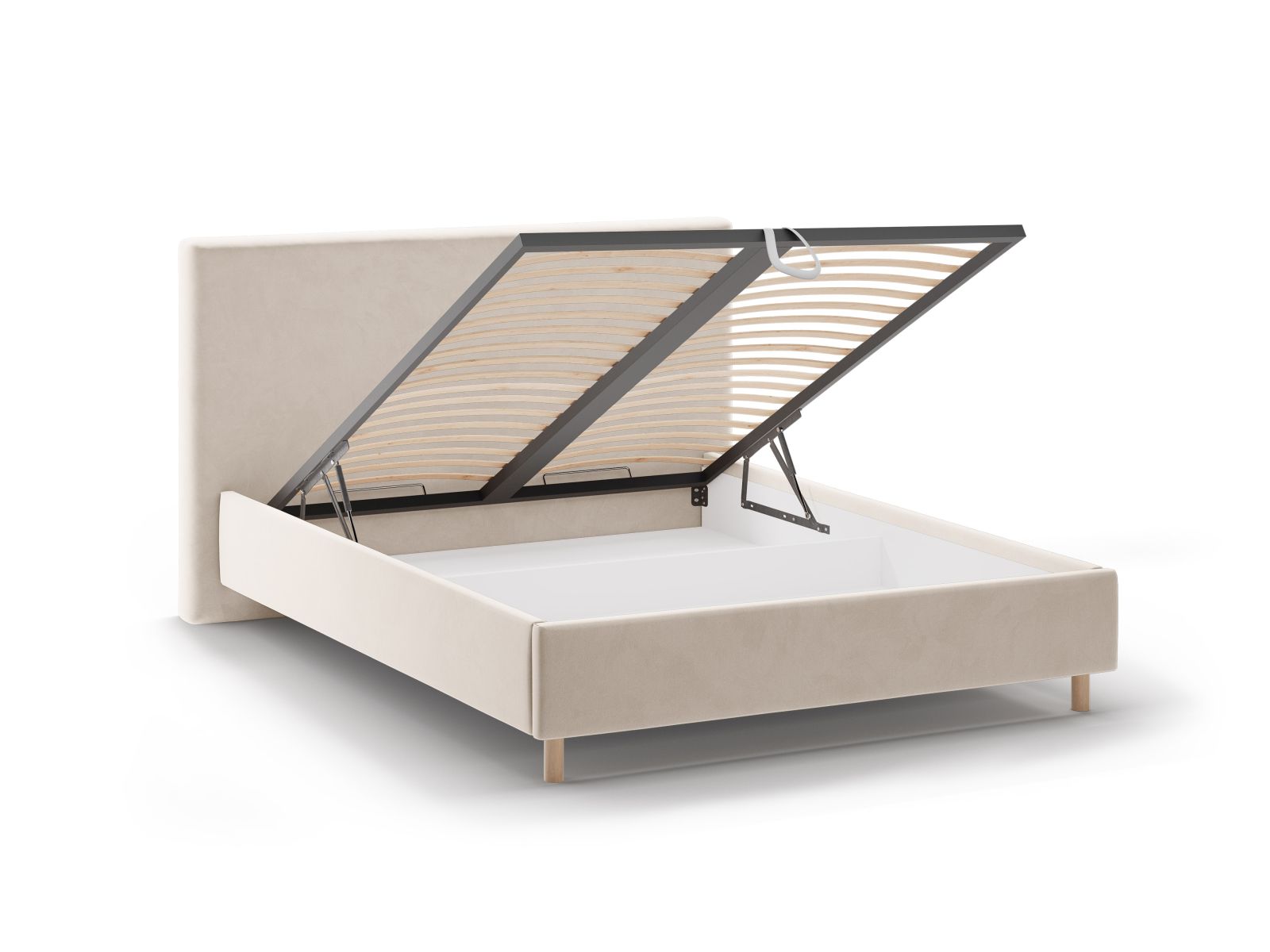 Stilvolles Eloise Bett in Ivory-Magic Velvet, 180 cm, ausgestattet mit praktischem Stauraum und einem ansprechenden Kopfteil für zeitgemäße Schlafzimmer.