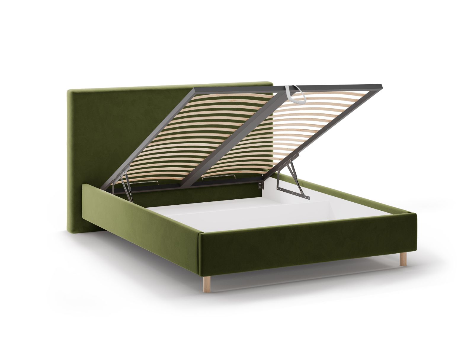 Stylisches Eloise Bett in Army Green-Magic Velvet, ausgestattet mit praktischem Stauraum und einem ansprechenden Kopfteil für zeitgemäße Einrichtung.