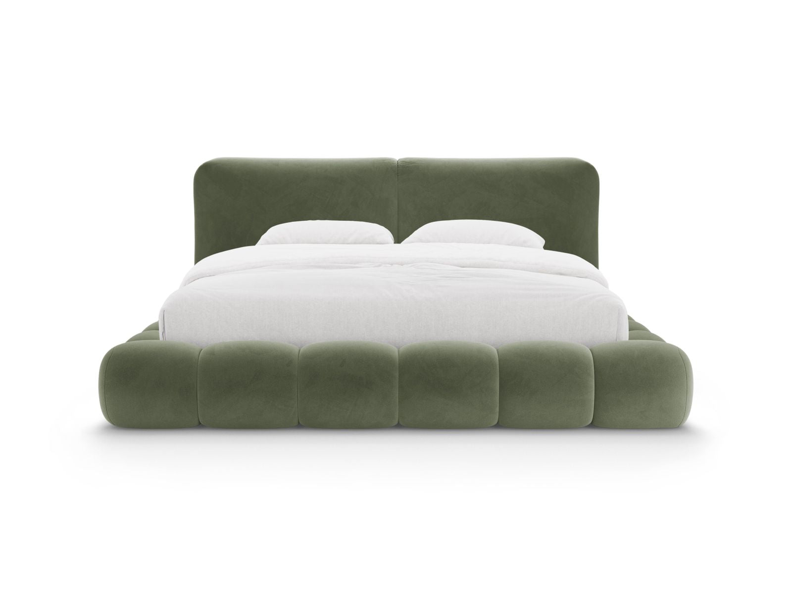 Elegantes Solange Bett mit 180 cm Breite, Kopfteil und praktischem Stauraum, in stilvollem Green-Magic Velvet, ideal für modernes Wohnen.
