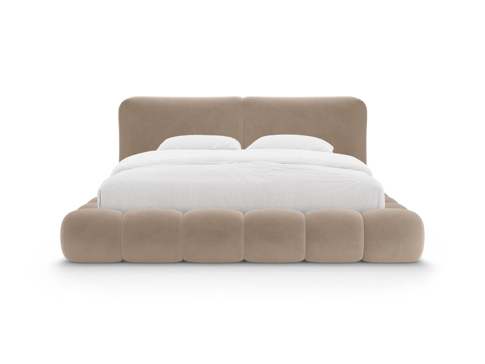 Elegantes Solange Bett mit 180 cm Kopfteil und praktischem Stauraum in Almond Beige-Magic Velvet, ideal für stilvolle Schlafzimmer.