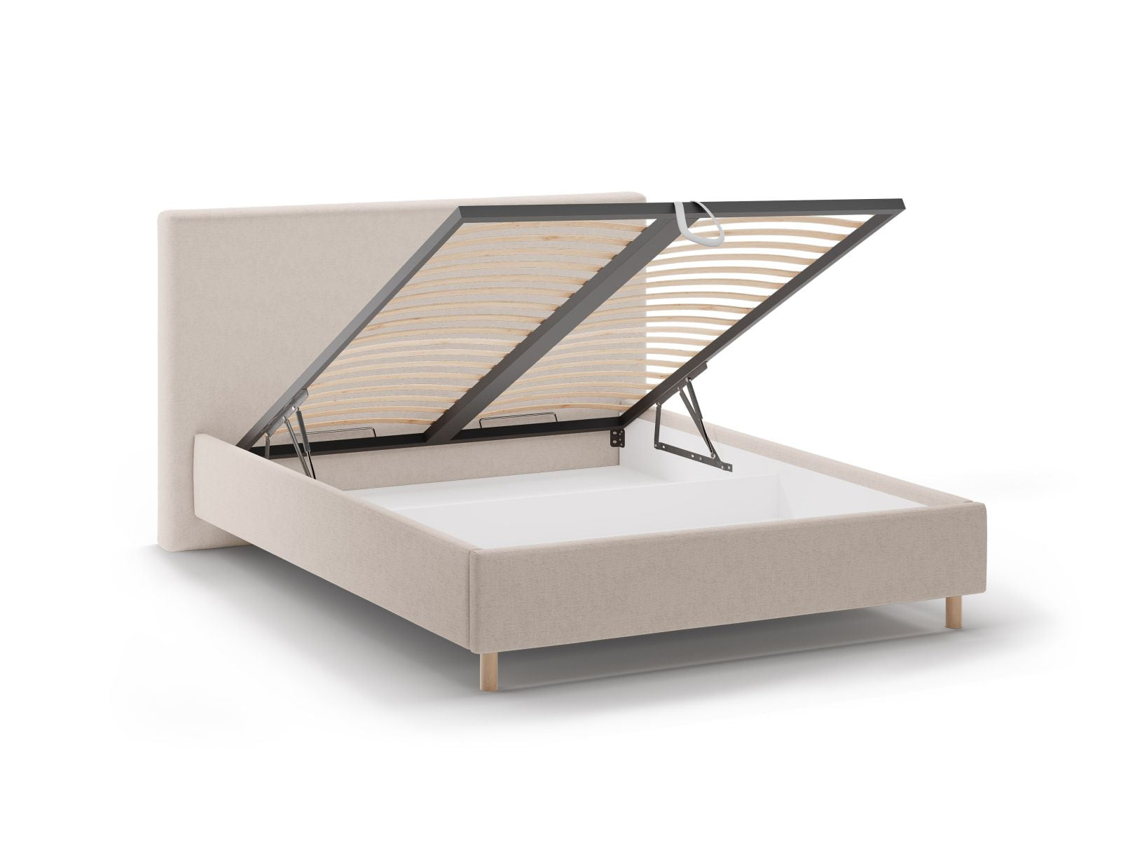 Modernes Eloise Bett mit 180 cm Breite, funktionalem Stauraum und geschmackvollem Kopfteil in sanftem Cappuccino-Ton.