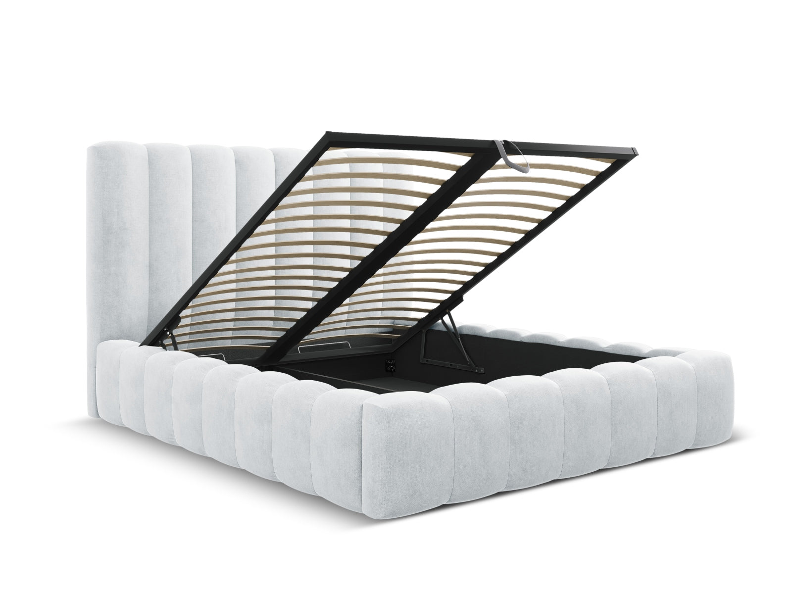 Entdecken Sie das Kelp Bett von Micadoni: stilvolles Design, praktischer Stauraum und ein komfortables Headboard für erholsamen Schlaf.
