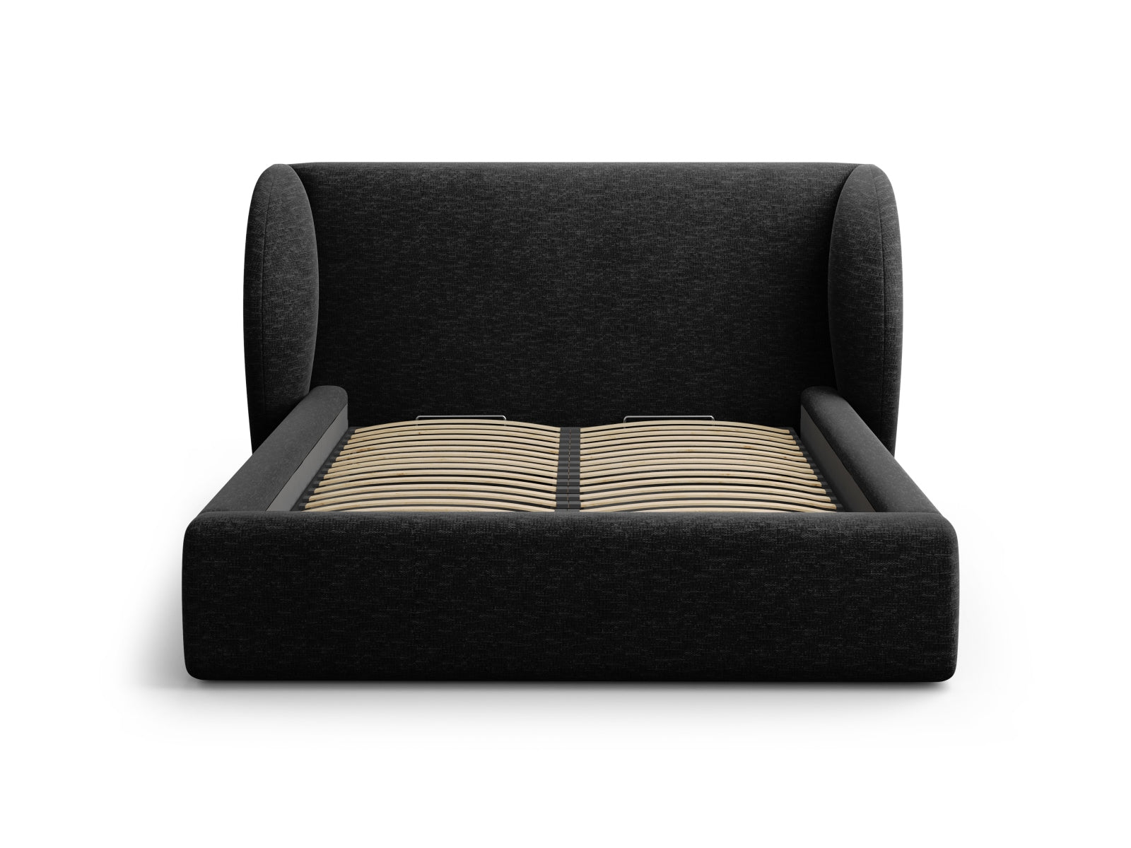 Modernes Miley Bett mit 180 cm Breite, ausgestattet mit praktischem Stauraum und einem eleganten Kopfteil in Schwarz, perfekt für stilvolle Schlafzimmer.
