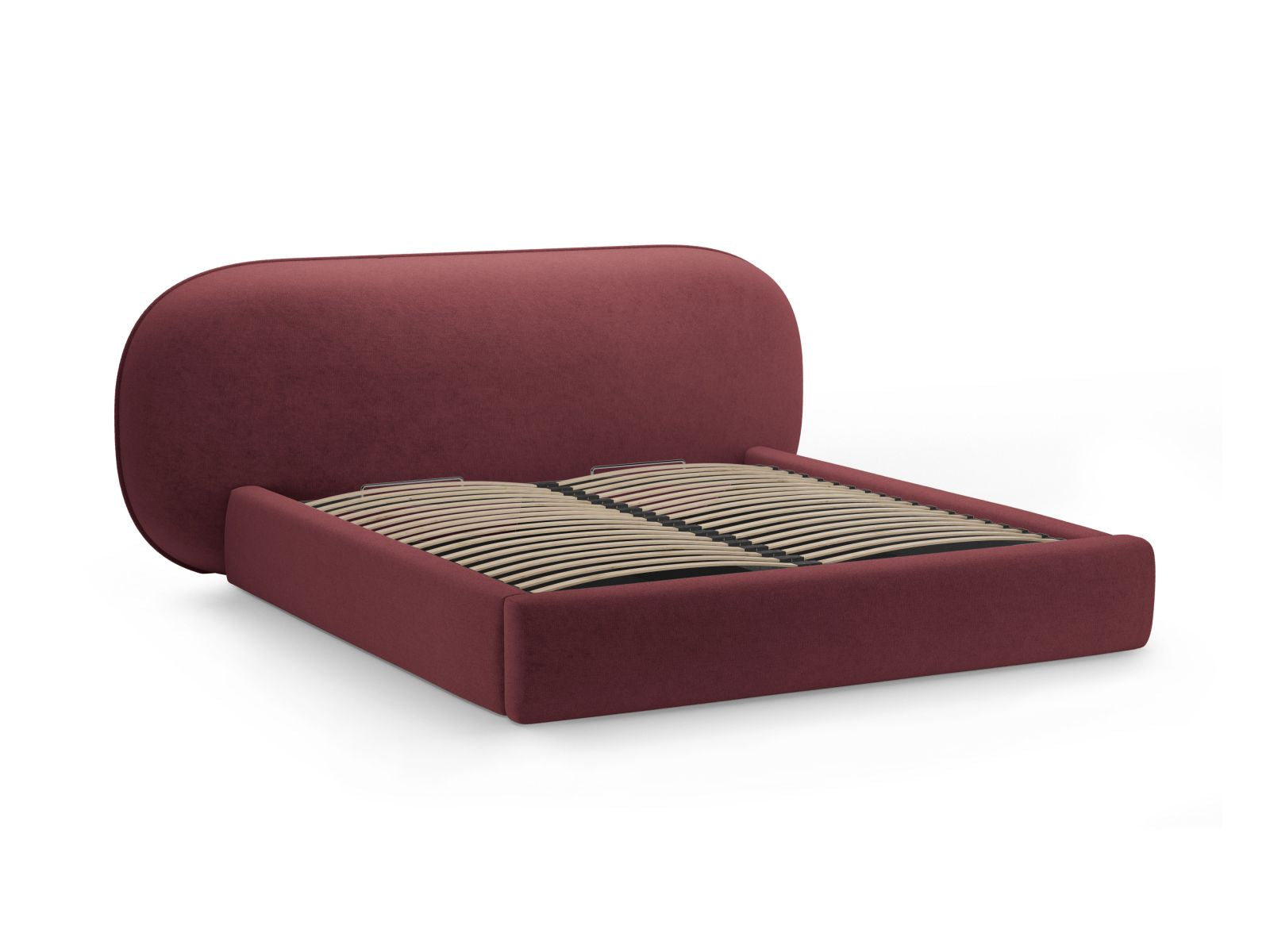 Modernes Ovalo Bett mit 180 cm Breite, praktischem Stauraum und geschmackvollem Kopfteil in Cherrywood für stilvolle Schlafzimmer.