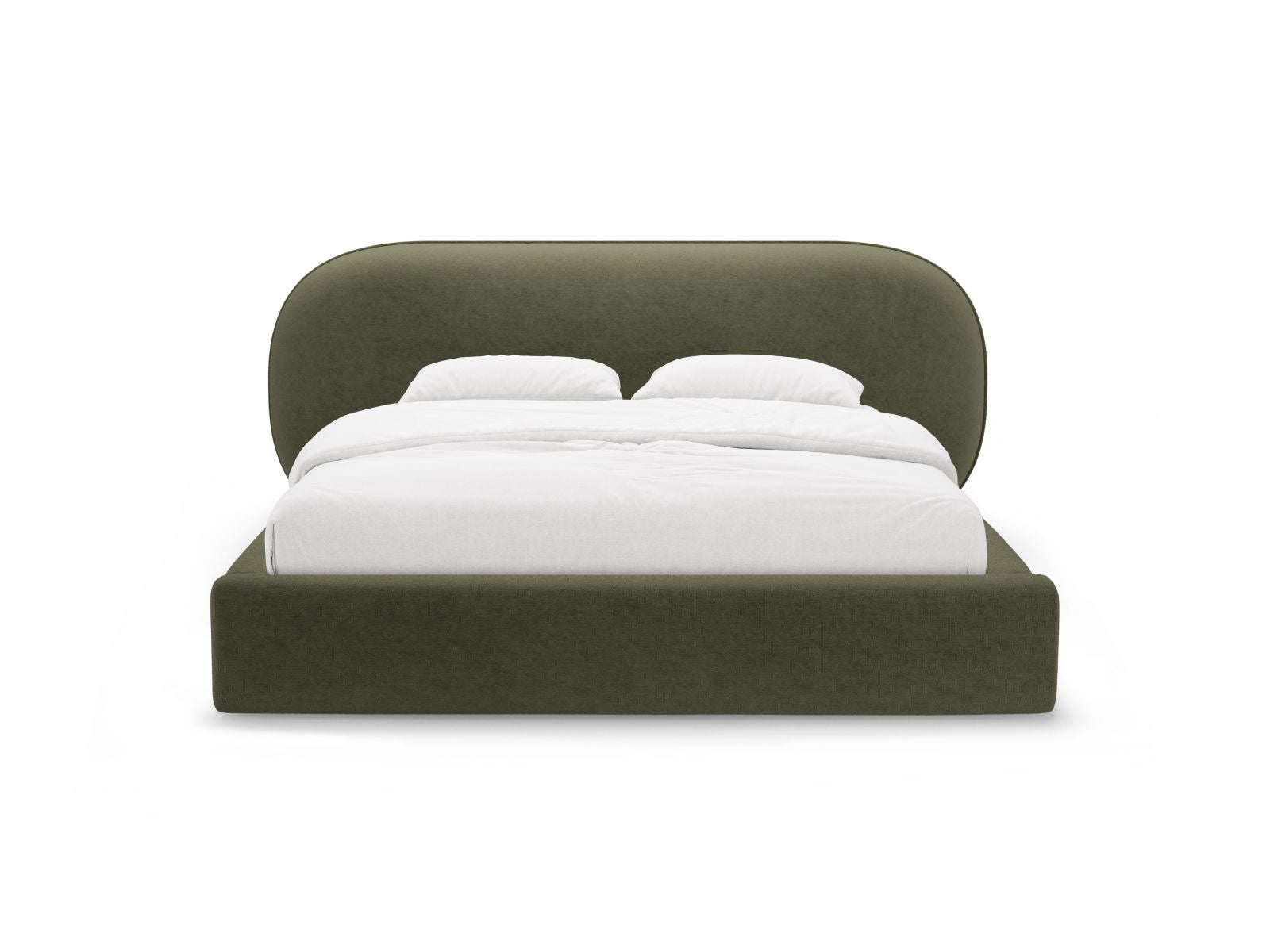 Elegantes Ovalo Bett mit 180 cm Kopfteil und praktischem Stauraum, ideal für stilvolle Schlafzimmergestaltung.