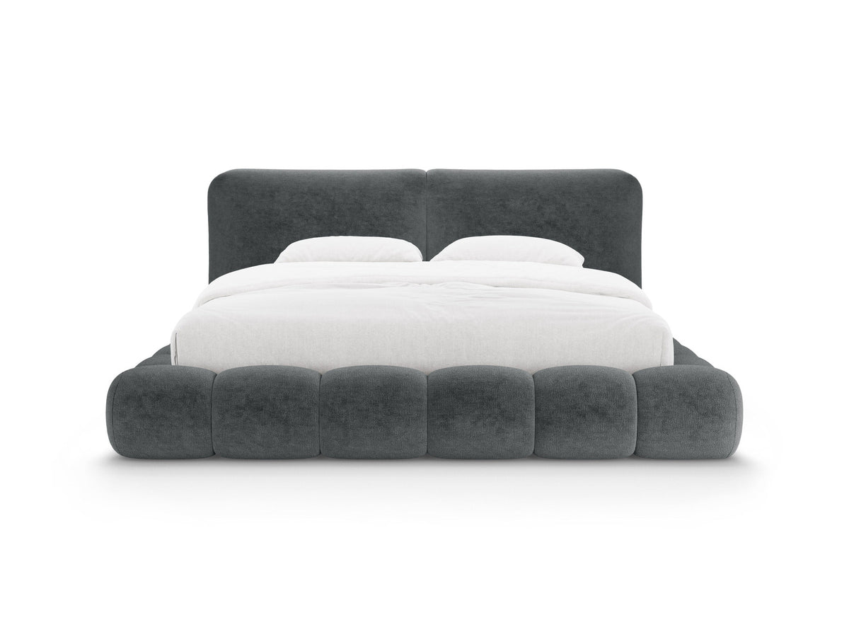 Polsterbett Solange von Micadoni in Light Grey-Magic Velvet, Samtbezug am Kopfteil, Metallrahmen, schwarze Kunststoffbeine, Stauraumkasten unter der Liegefläche