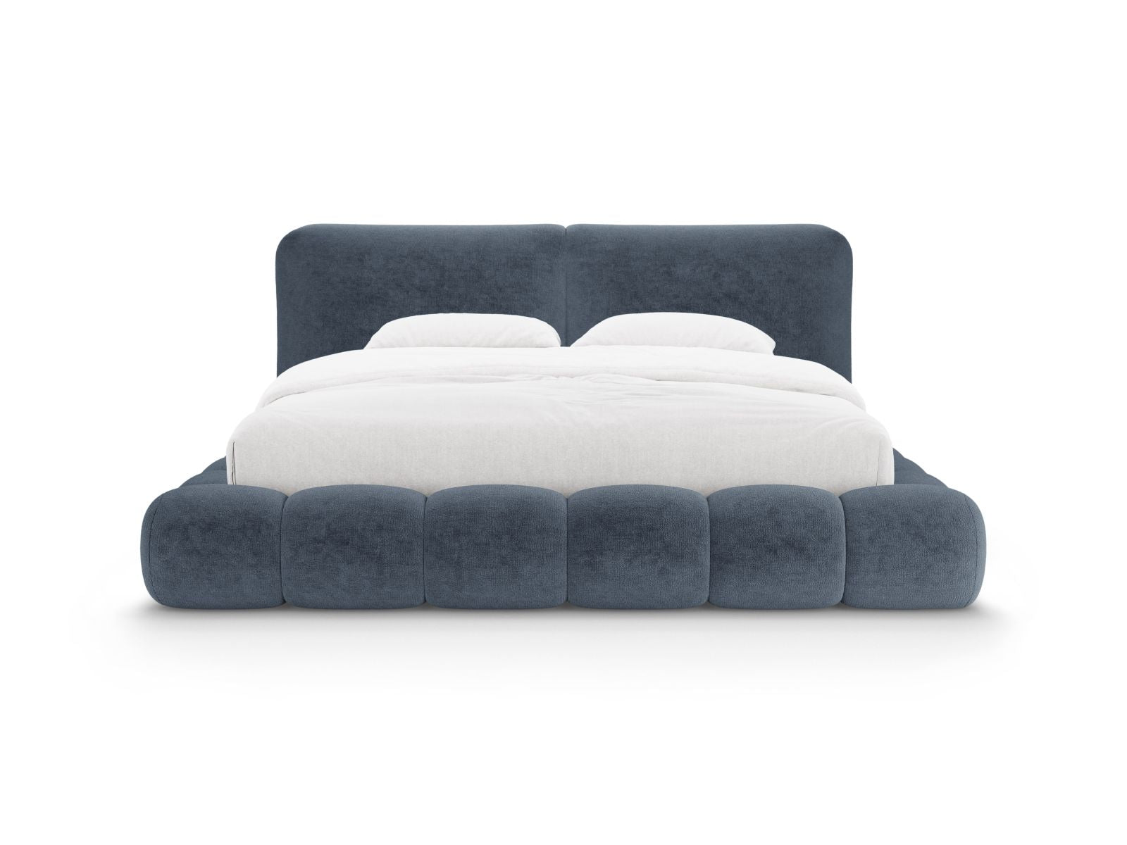 Elegantes Solange Bett in Dunkelblau mit praktischem Stauraum und stilvollem Kopfteil, ideal für moderne Schlafzimmer.
