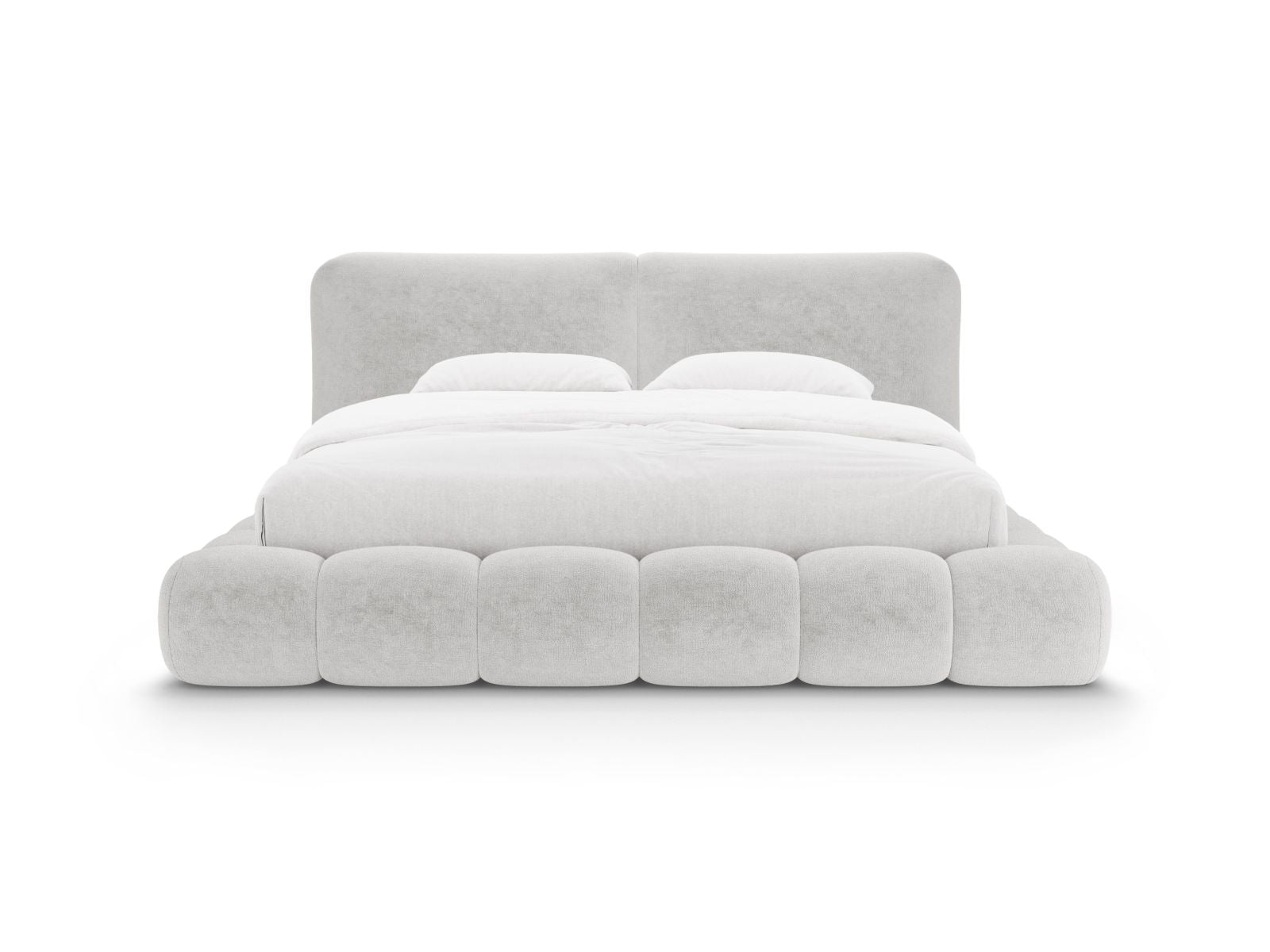 Elegantes Solange Bett mit 180 cm Kopfteil und praktischem Stauraum in hellem Grau, ideal für stilvolle Schlafzimmergestaltung.
