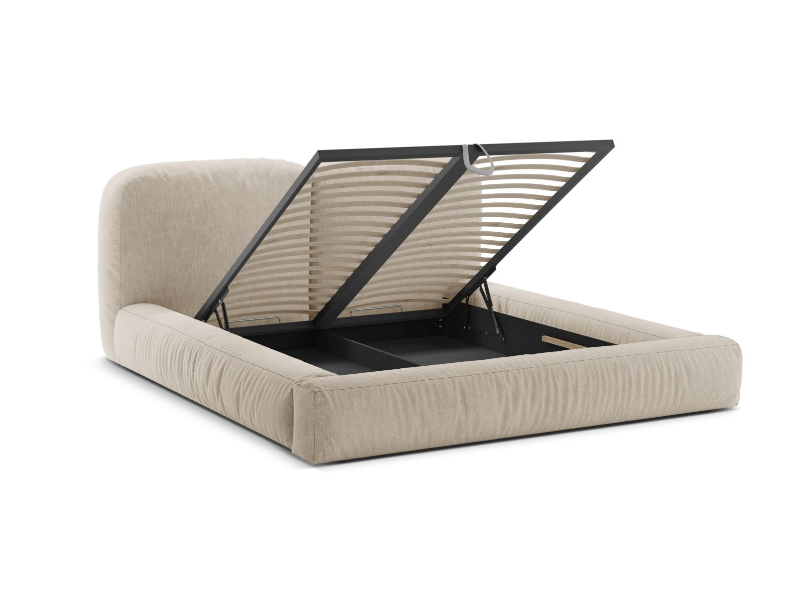 Stilvolles Martina Bett mit 180 cm Breite, ausgestattet mit praktischem Stauraum und einem geschmackvollen Kopfteil in zartem Beige.