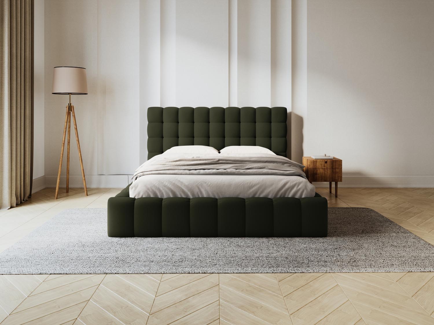 Elegantes Mamaia Bett mit praktischem Stauraum und stilvollem Headboard in 180 cm Breite, ideal für modernes Wohnen.